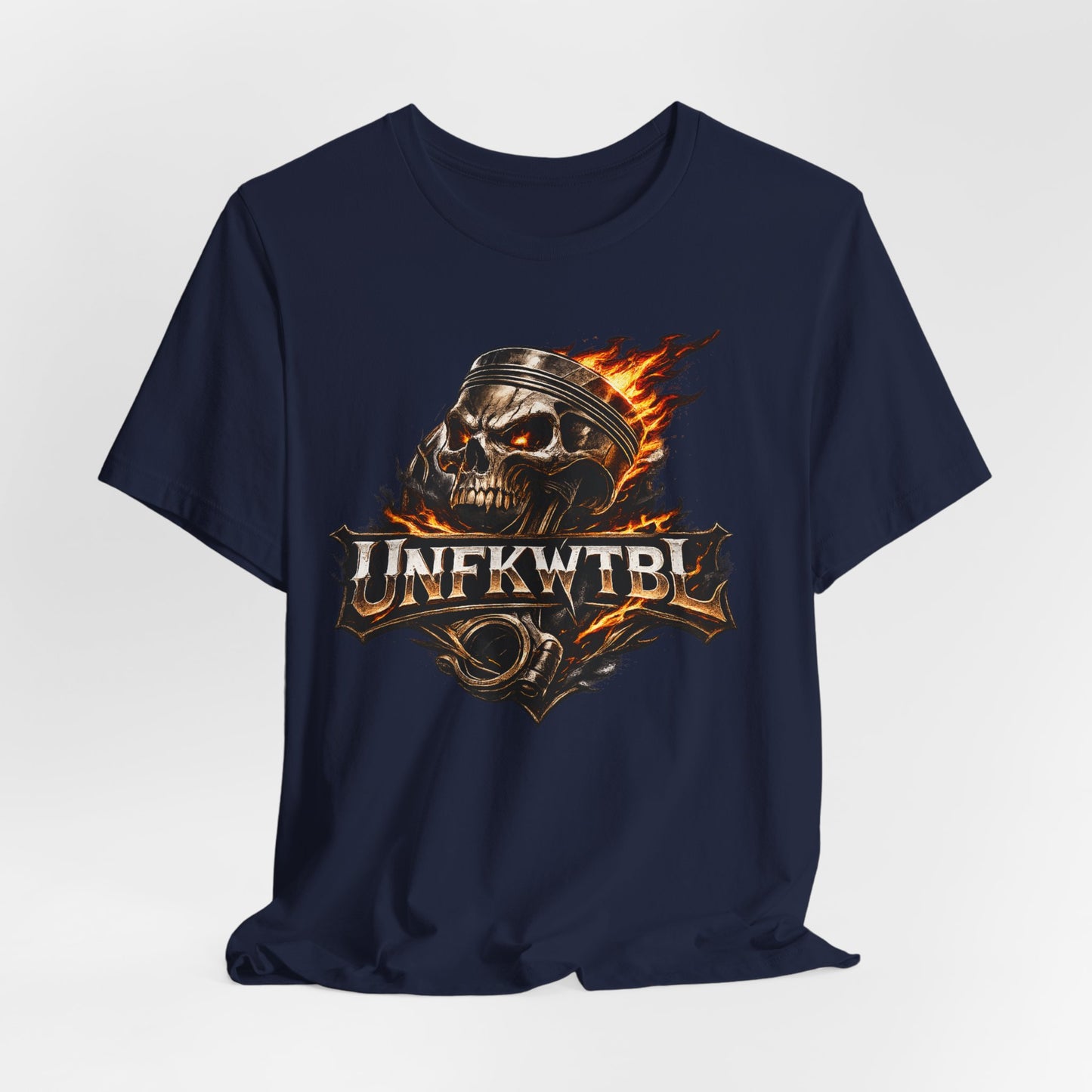 Flaming Skull "UNFKWTBL" Graphic Tee - Edgy Biker Rock T-Shirt