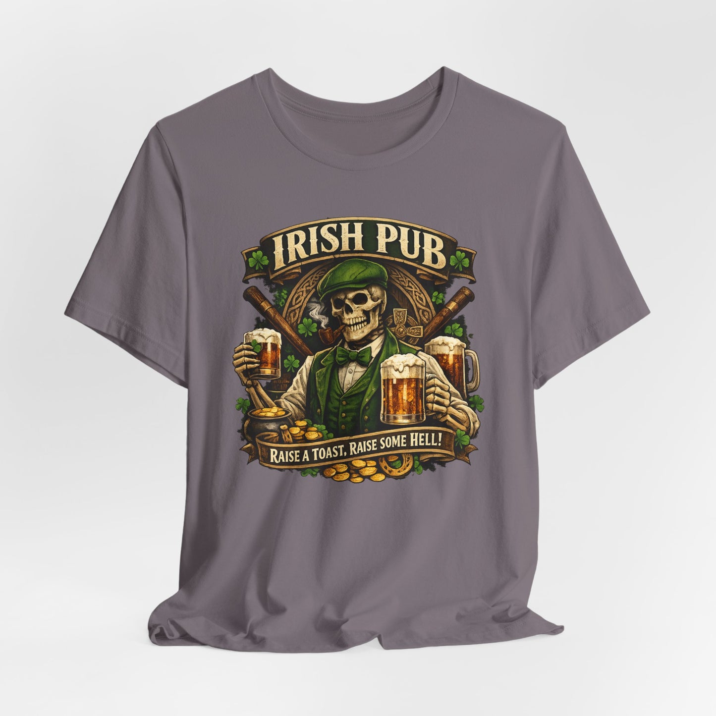 Irish Pub Skull T‑Shirt — "Raise a Toast, Raise Some Hell" St. Patrick’s Day Tee