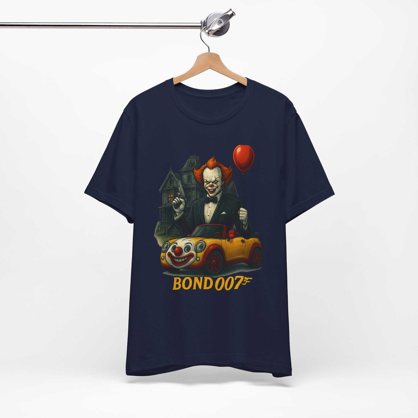 Clown Spy Thriller Tee — "Bond 007" Horror Car Balloon Graphic T-Shirt