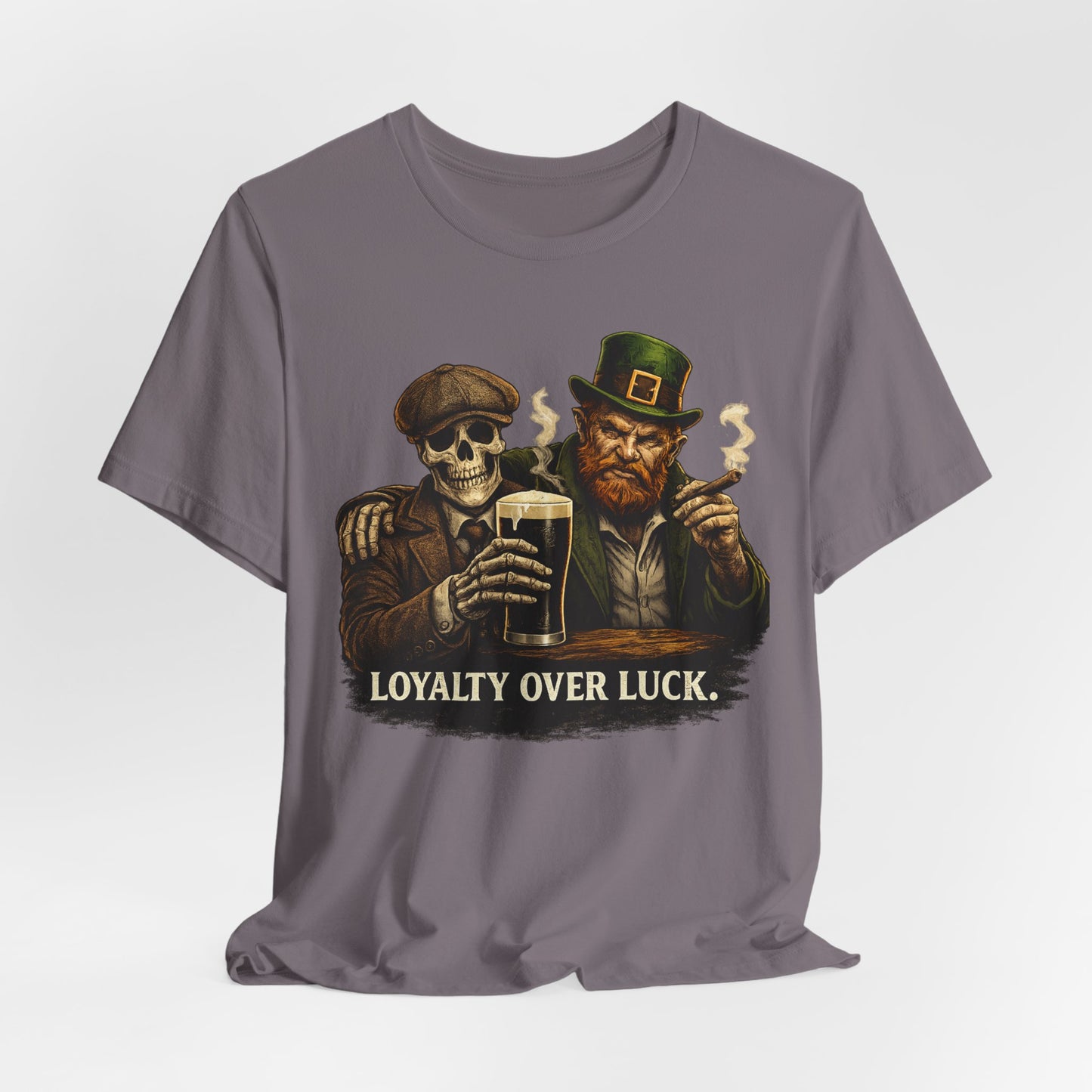 Loyalty Over Luck St. Patrick’s Tee — Vintage Leprechaun & Skeleton Pub Graphic T‑Shirt