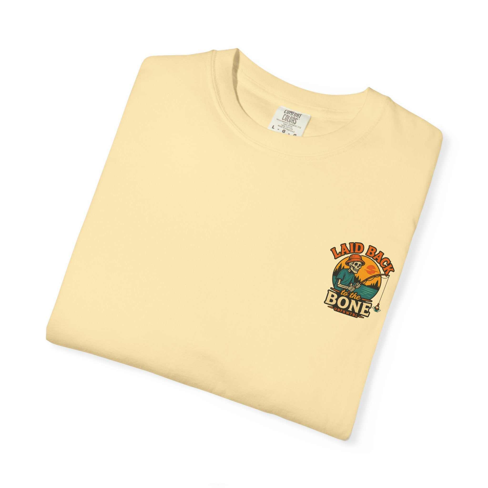 Couldn't Care Less T-Shirt — Retro Skeleton Fishing Graphic Tee