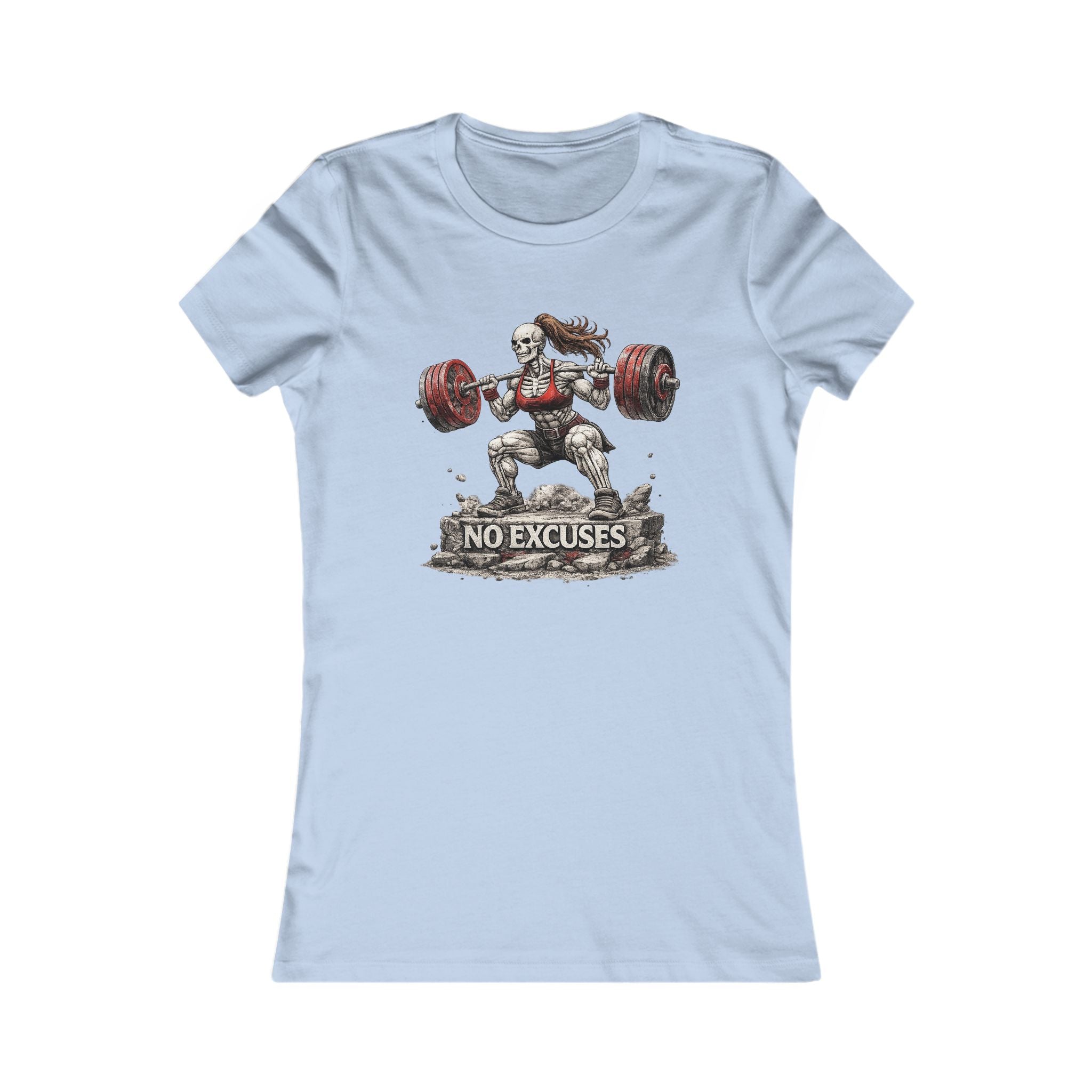 Women’s Fitness Tee — 'No Excuses' Weightlifting Graphic