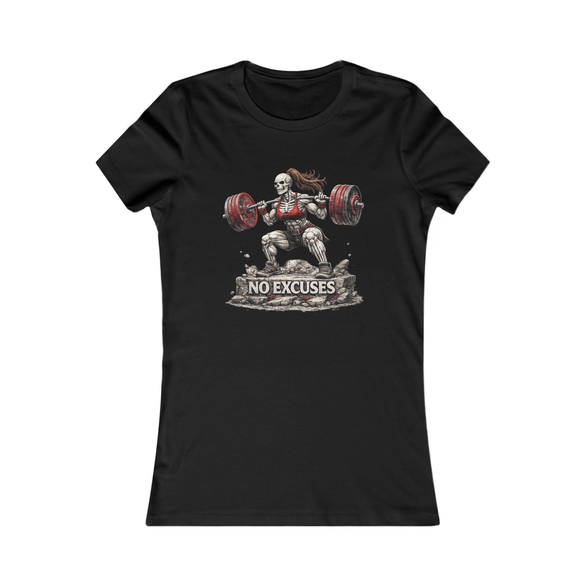 Women’s Fitness Tee — 'No Excuses' Weightlifting Graphic