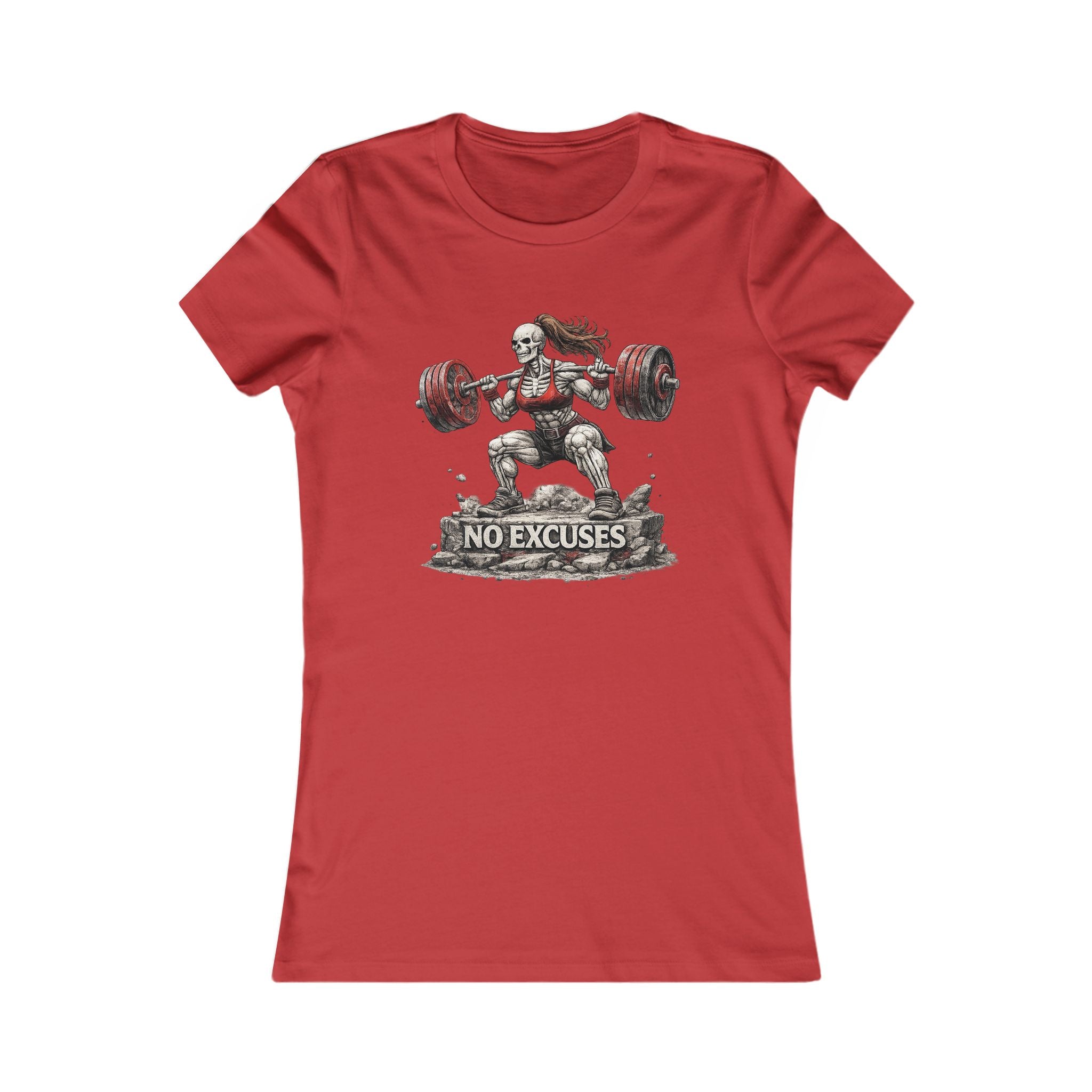 Women’s Fitness Tee — 'No Excuses' Weightlifting Graphic
