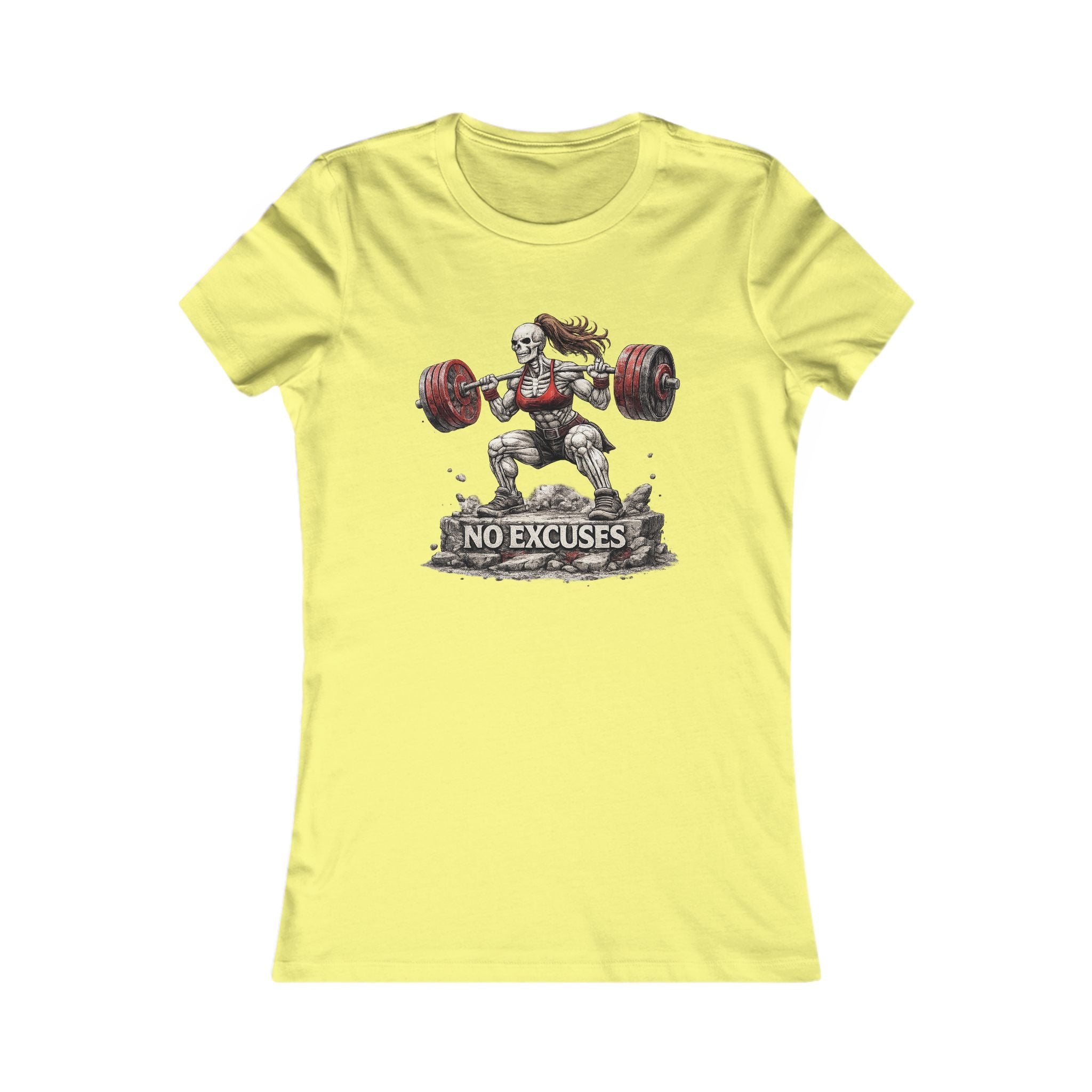 Women’s Fitness Tee — 'No Excuses' Weightlifting Graphic