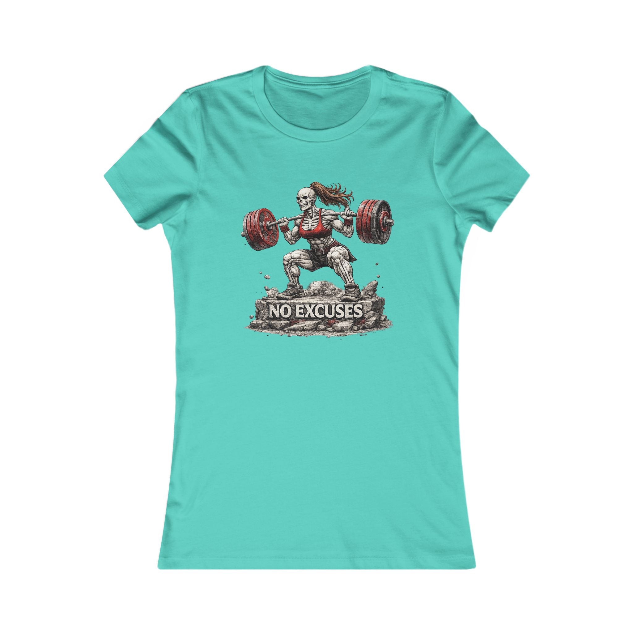 Women’s Fitness Tee — 'No Excuses' Weightlifting Graphic