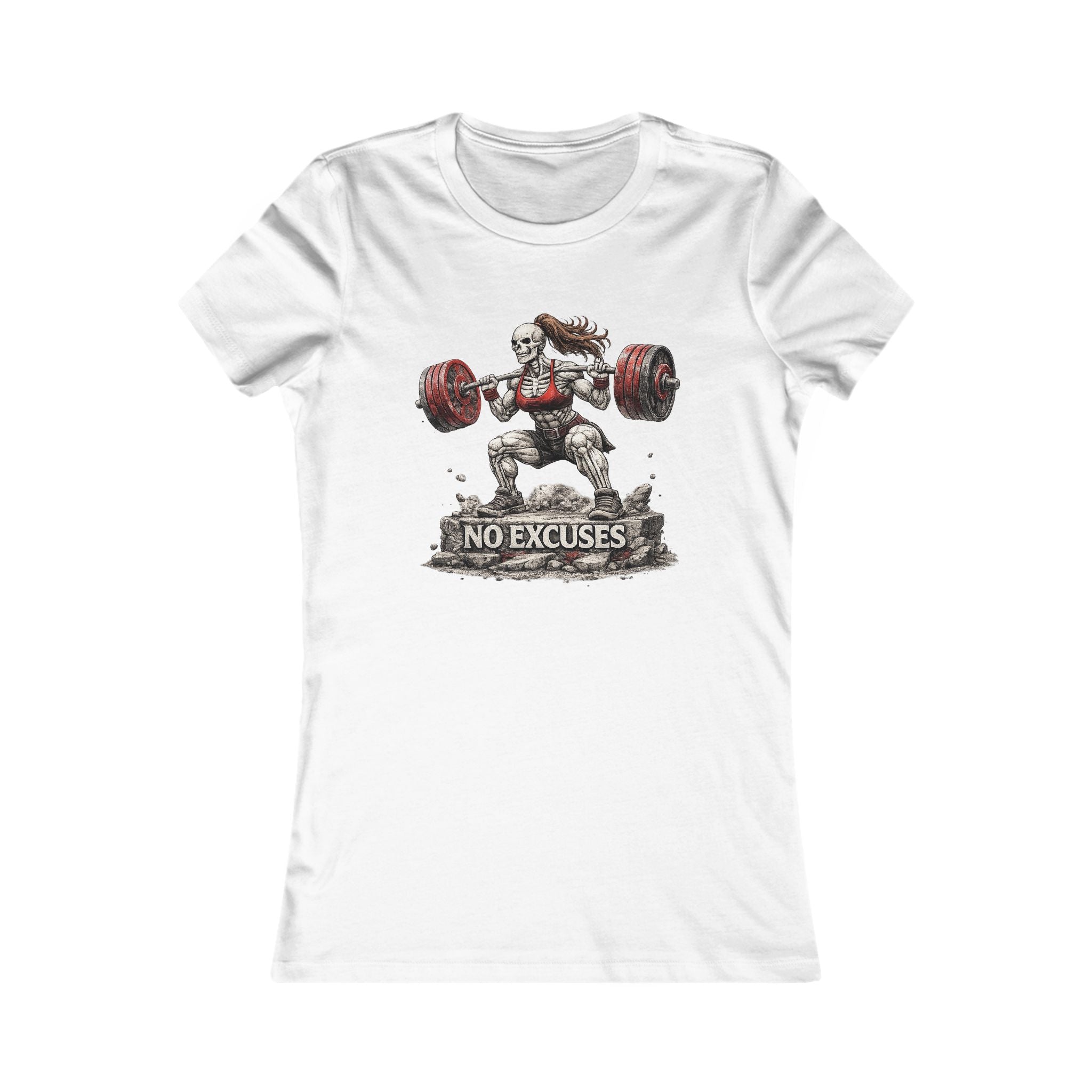 Women’s Fitness Tee — 'No Excuses' Weightlifting Graphic