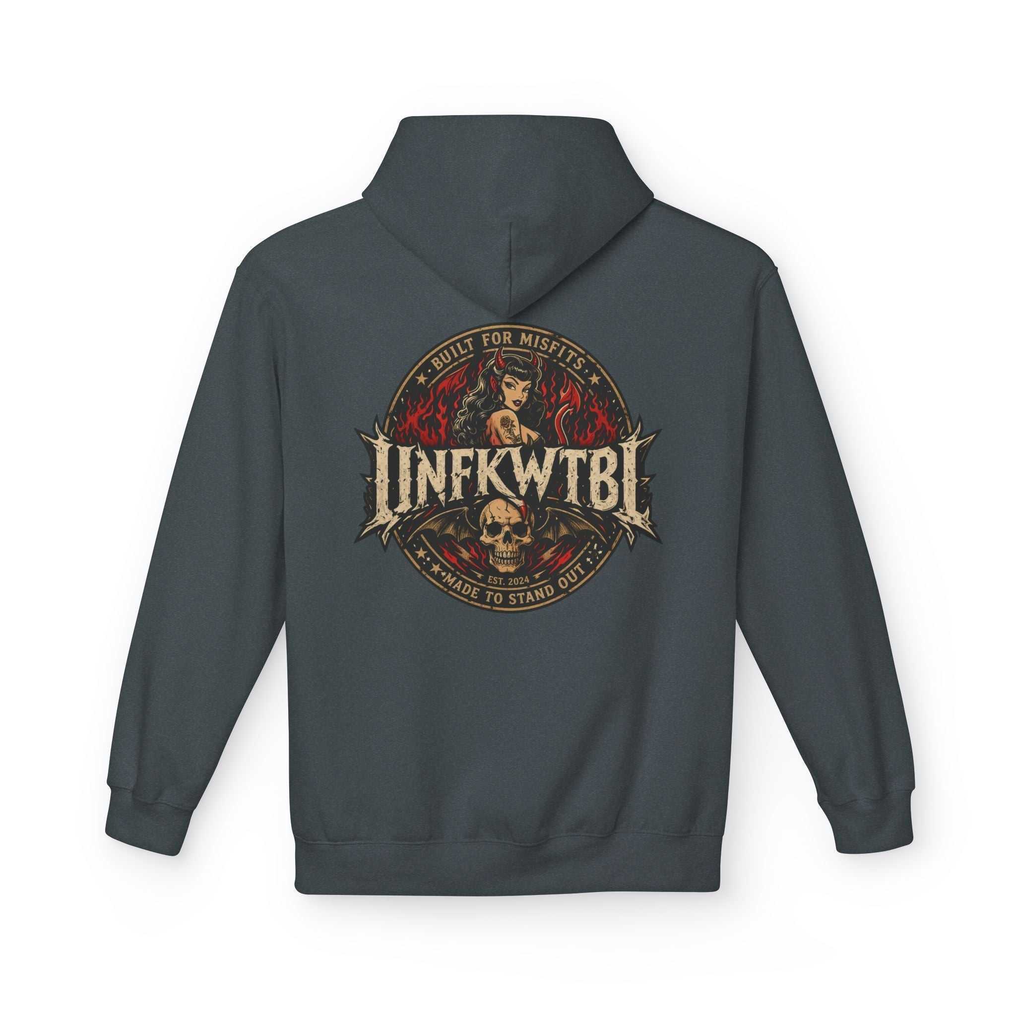 Vintage skull band emblem biker aesthetics hoodie with gothic biker design and relaxed fit