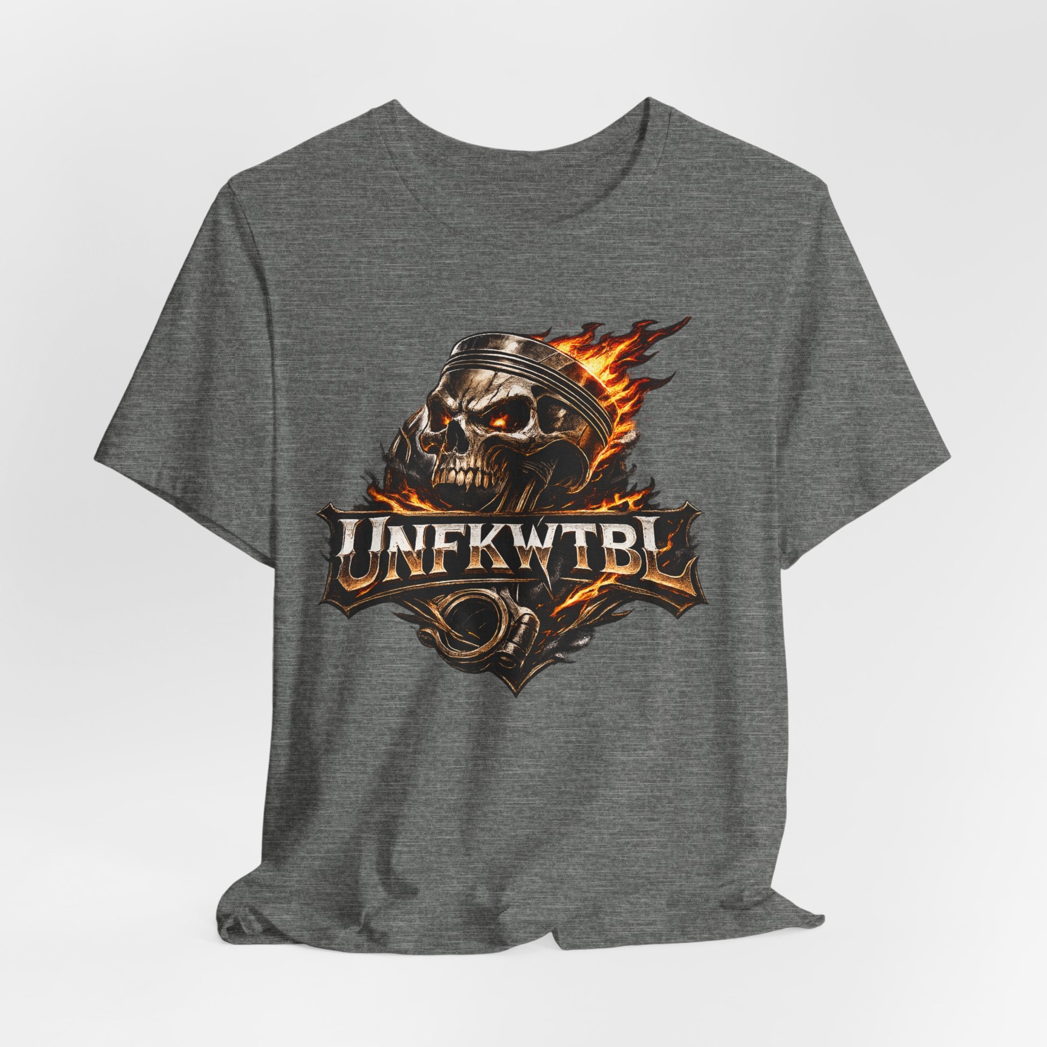 Flaming Skull "UNFKWTBL" Graphic Tee - Edgy Biker Rock T-Shirt