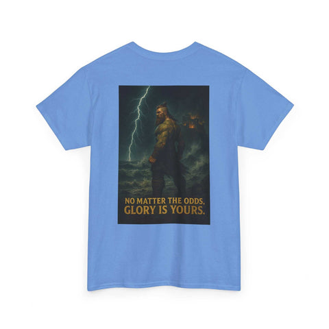 blue unisex heavy cotton t-shirt with inspirational quote and warrior graphic on back