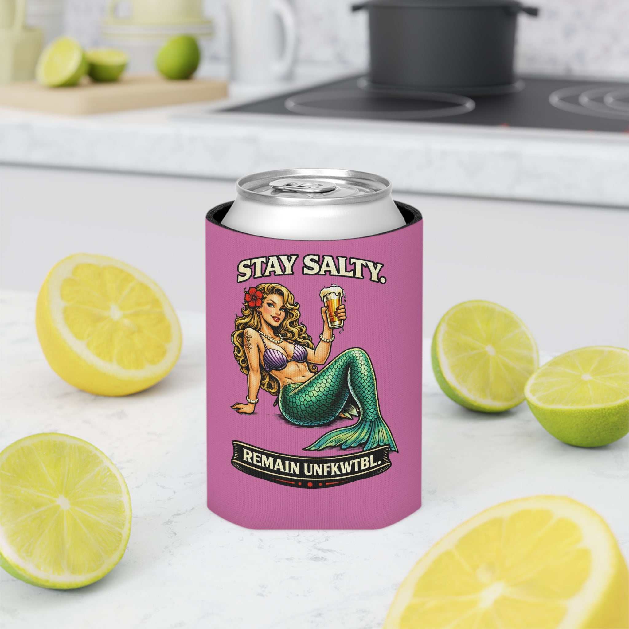 Can Cooler — "Stay Salty / Stay Cold" Mermaids & Skeleton Beer Koozie