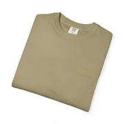 Folded olive green Medusa Beauty unisex T-shirt with subtle logo on chest and crew neckline