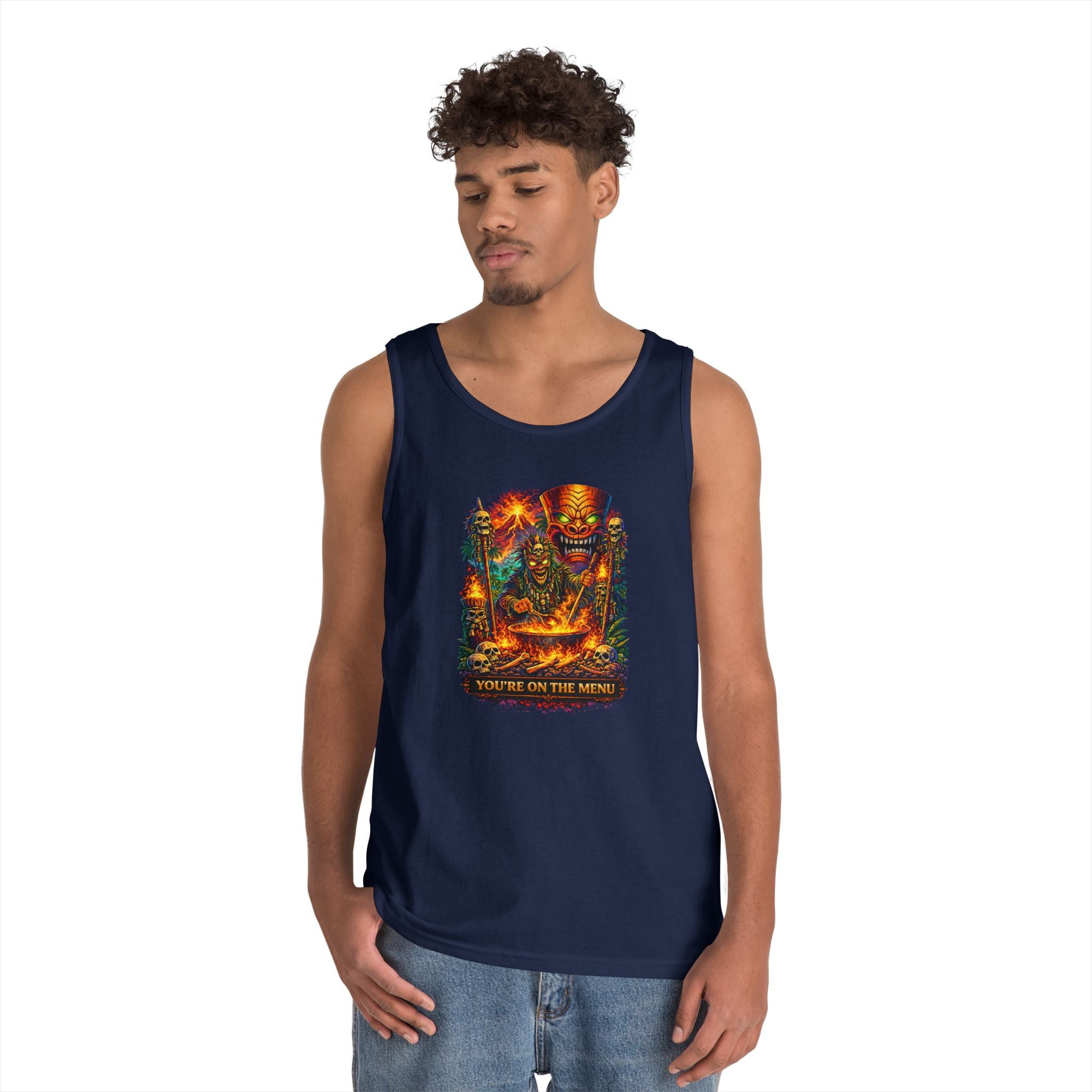 Horror Grilling Tank Top — Fiery Demon BBQ "You're On The Menu"