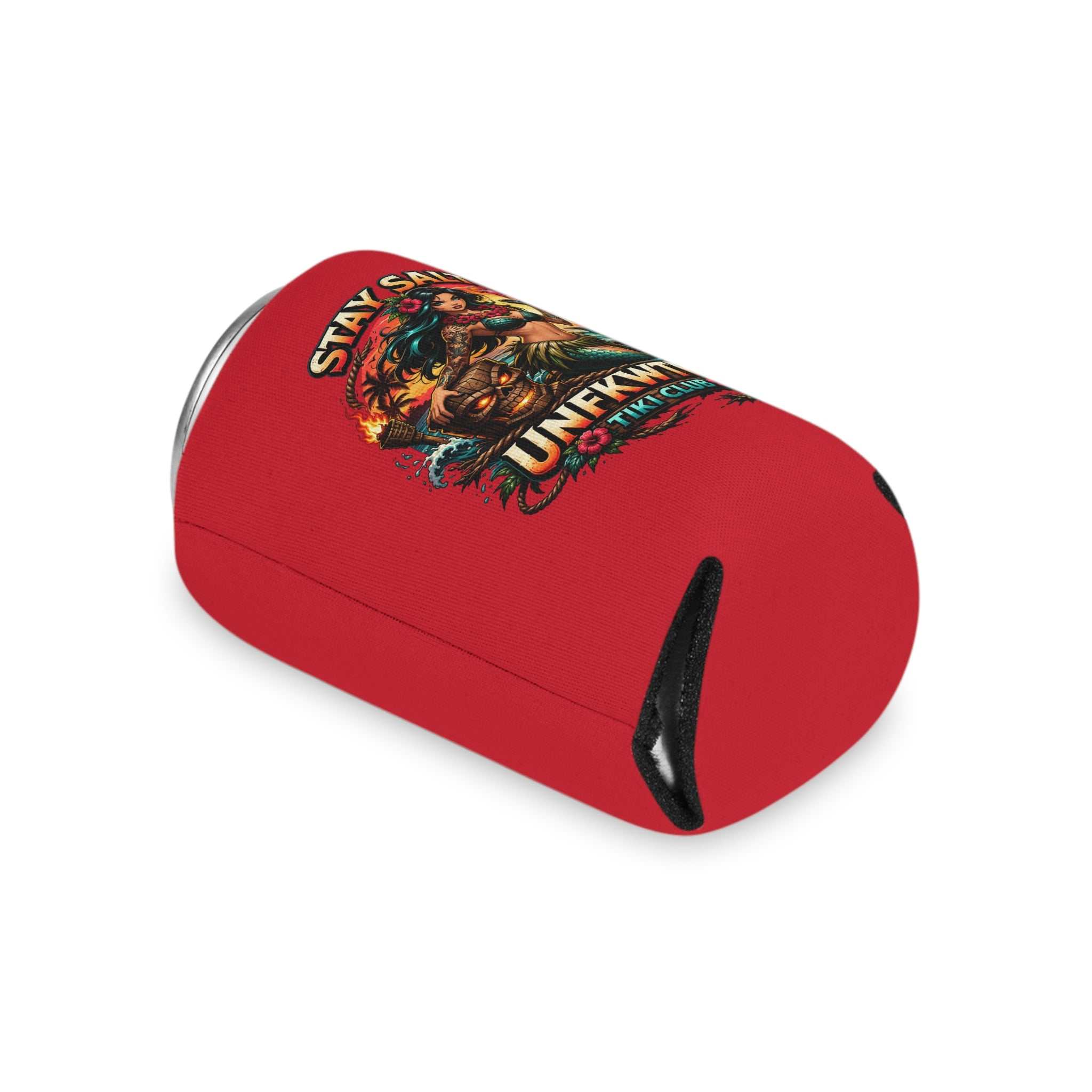 Stay Salty Tiki Can Cooler — "Stay Cold, Remain UNFKWTBL" Retro Beach Beer Koozie