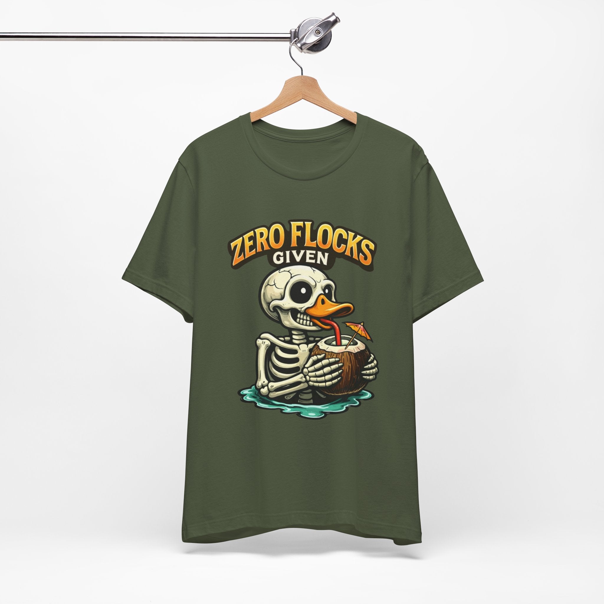 T‑Shirt — "Zero Flocks Given" Skeleton Duck Graphic Tee