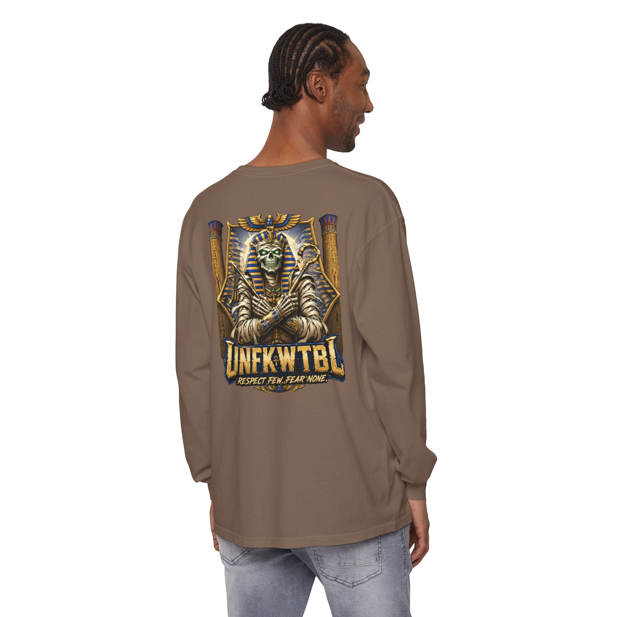 Unfkwtbl Pharaoh Long Sleeve Tee — Vintage Egyptian Mummy Graphic