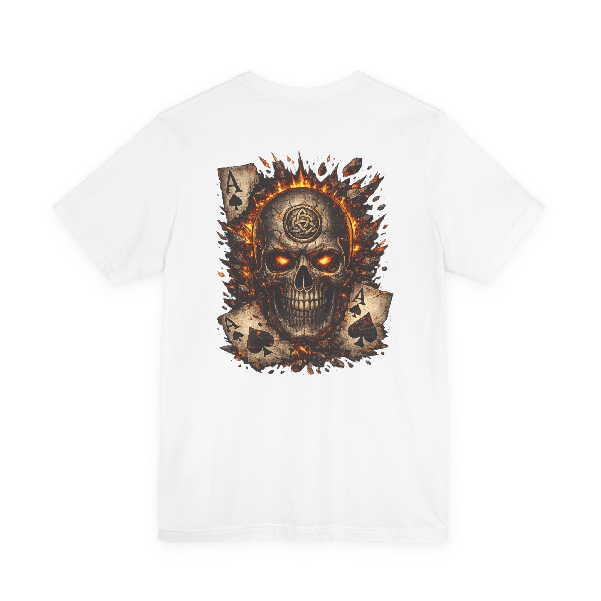 Skull & Flaming Cards Graphic Tee — Poker Skull Short Sleeve T-Shirt