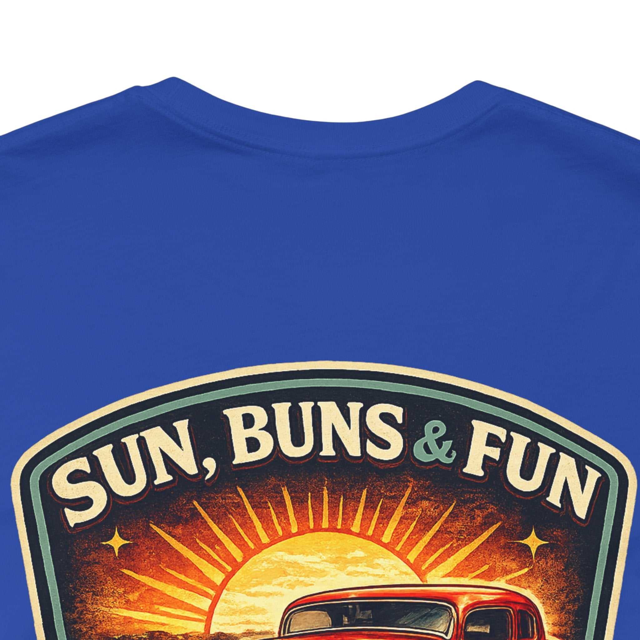 Cruise Night Hot Rod Tee — "Sun, Buns & Fun" Vintage Car T‑Shirt