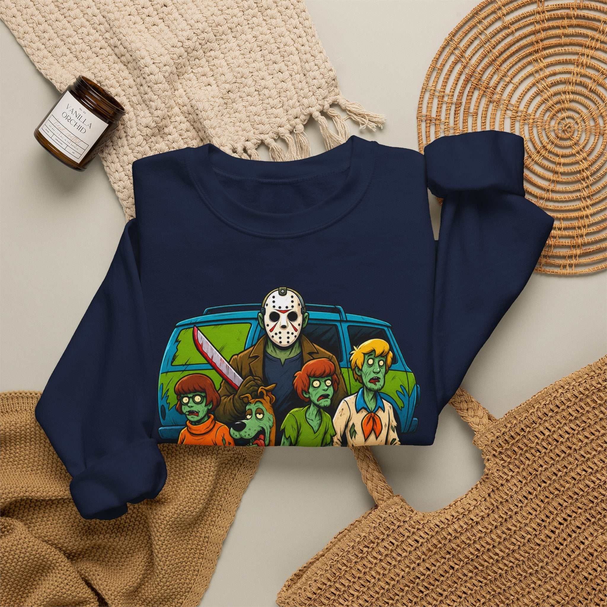 Horror Squad Crewneck Sweatshirt — Cartoon Zombie Kids & Jason Design (UNFKWTBL)