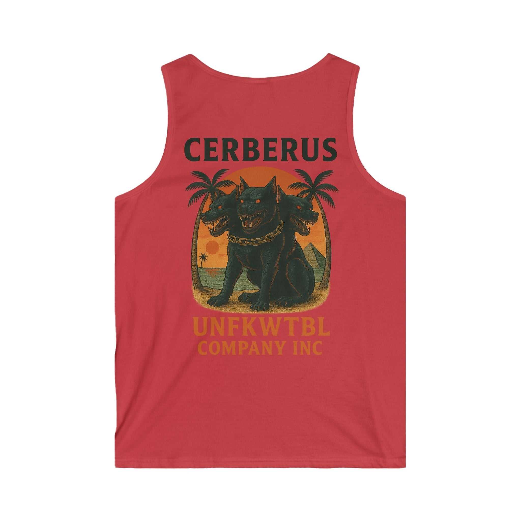 Black tank top with bold hellhound design refusing to enter hell, made of lightweight cotton for edgy style