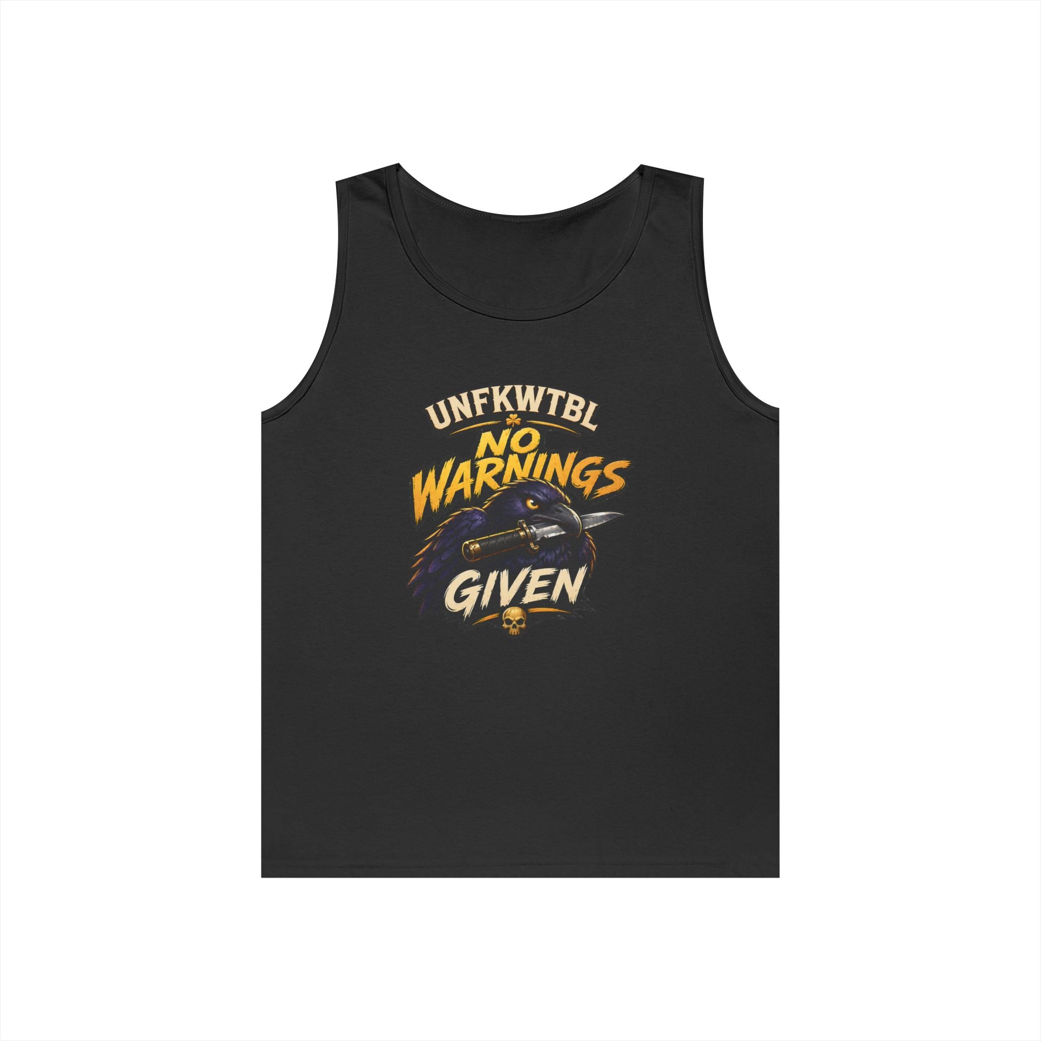 Tank Top — "No Warnings Given" Vintage Motorcycle Rider Graphic