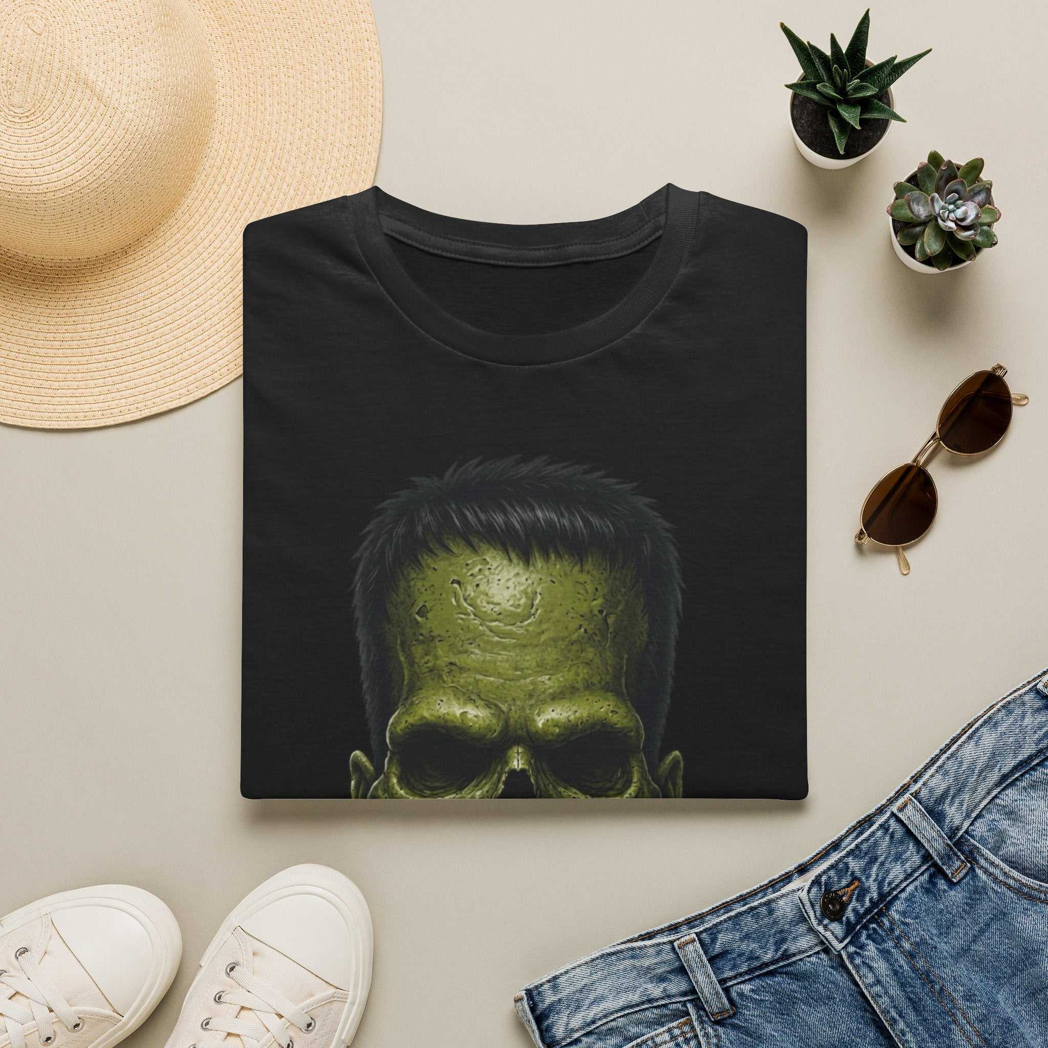 Frankenstein Skull T-Shirt — Green Horror Graphic Tee with 'UNFKWTBL'