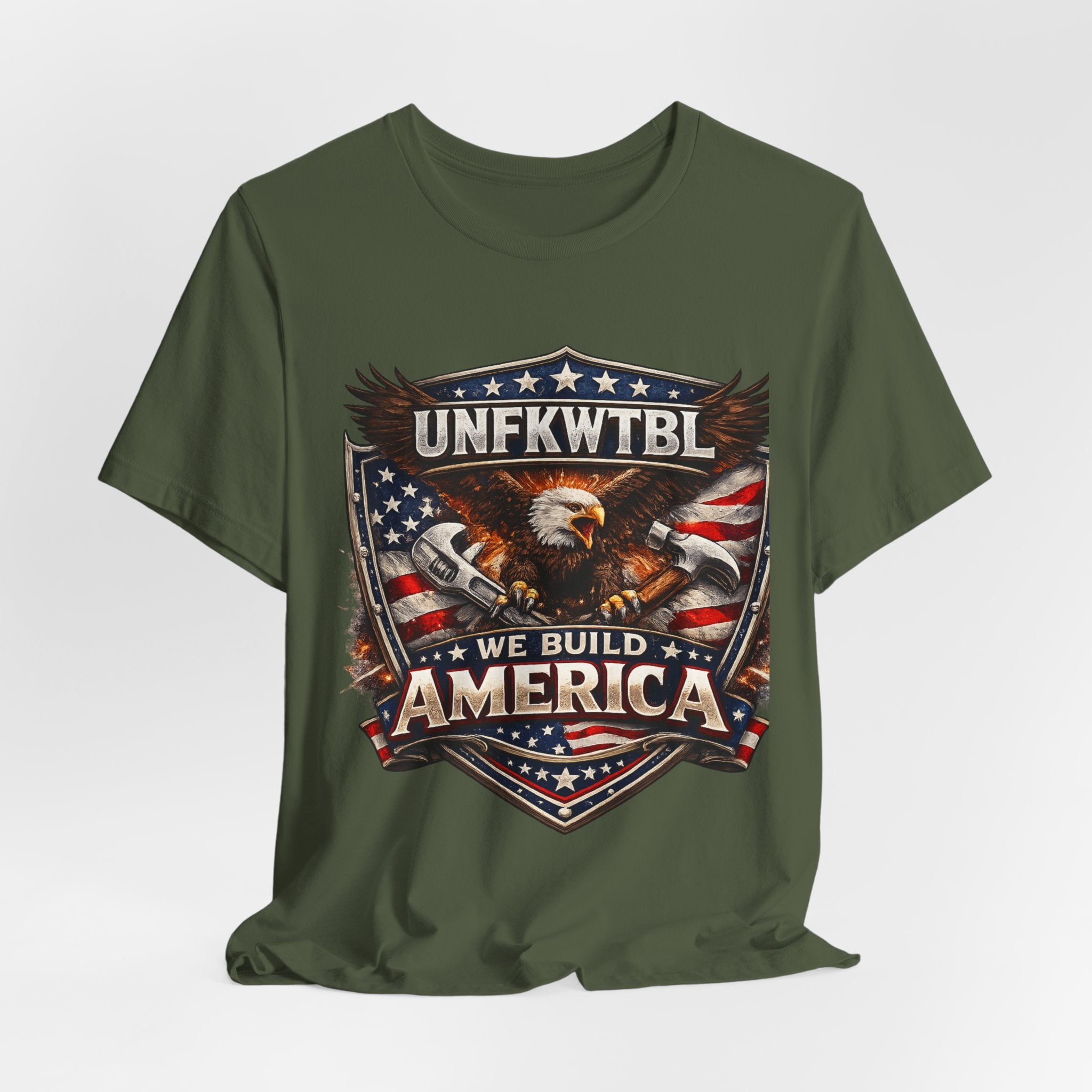 We Build America T-Shirt — Patriotic Eagle Flag Graphic Tee (UNFKWTBL)