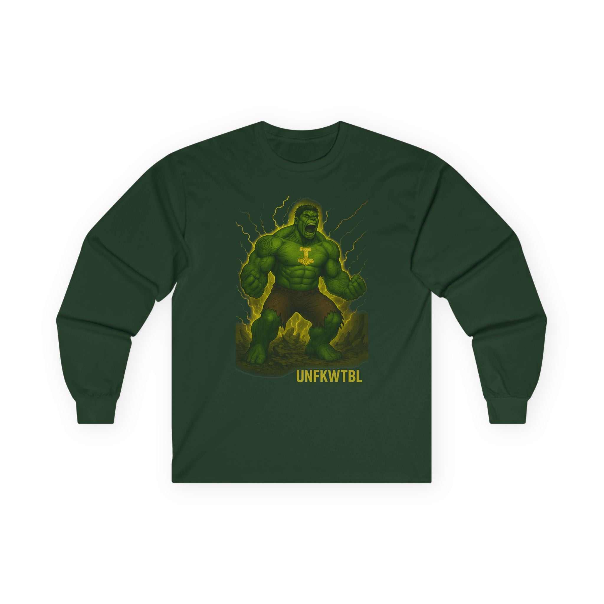 Long Sleeve Tee with Norse Hulk Angry Hide design in environmentally-friendly cotton fabric