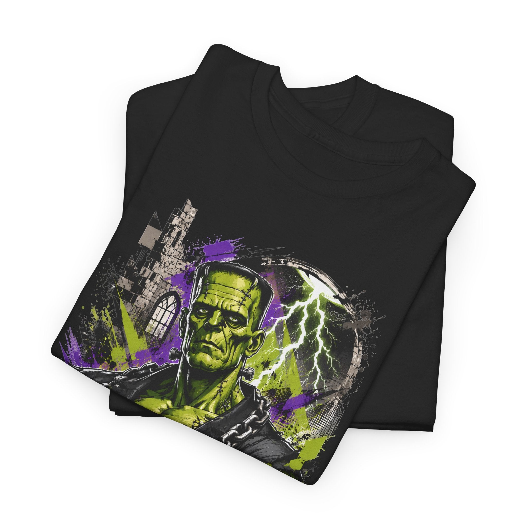 Frankenstein Monster Abstract Tee — "UNFKW TBL" Neon Horror Graphic Shirt