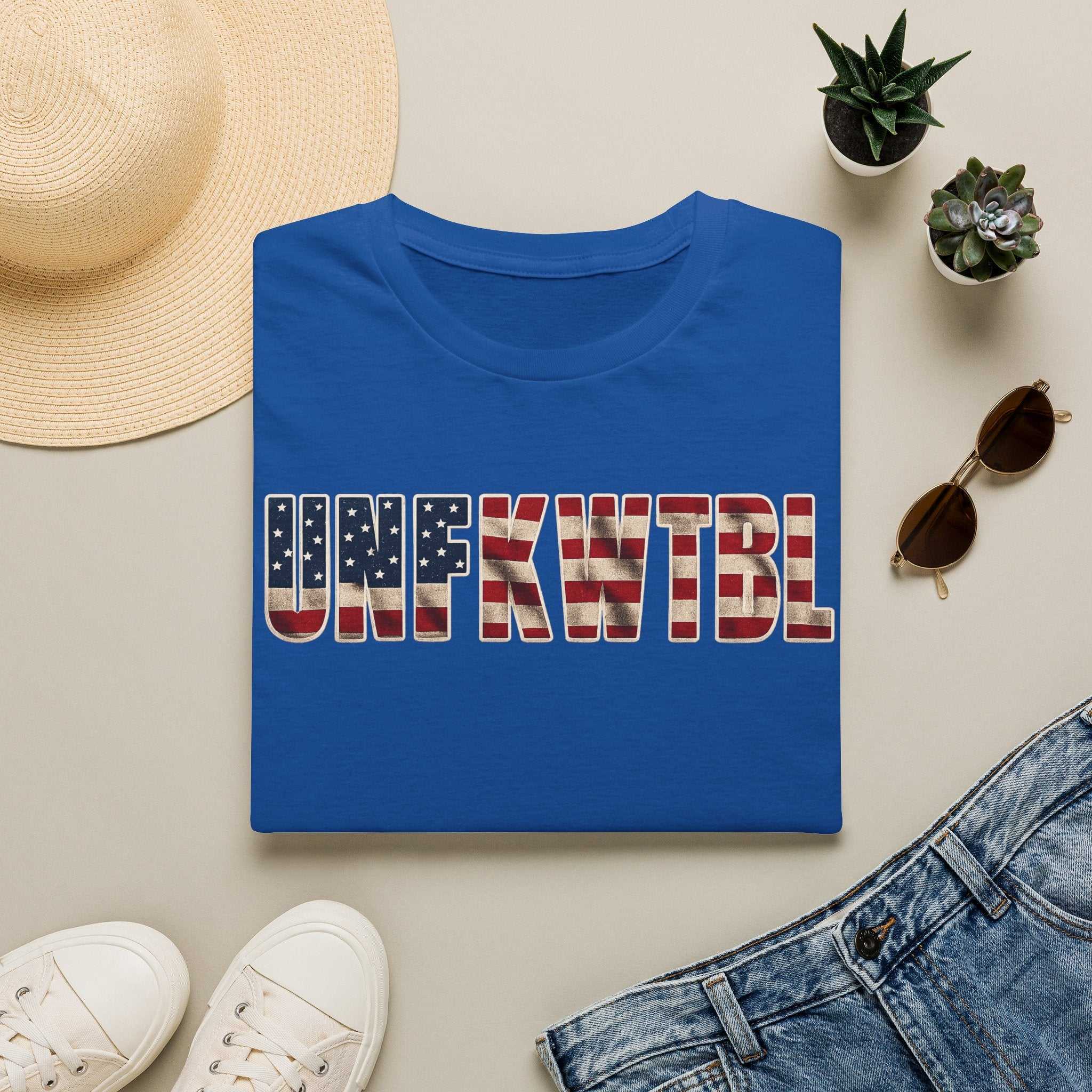 Unfkwtbl Graphic Tee — Bold American Flag Lettering T-Shirt