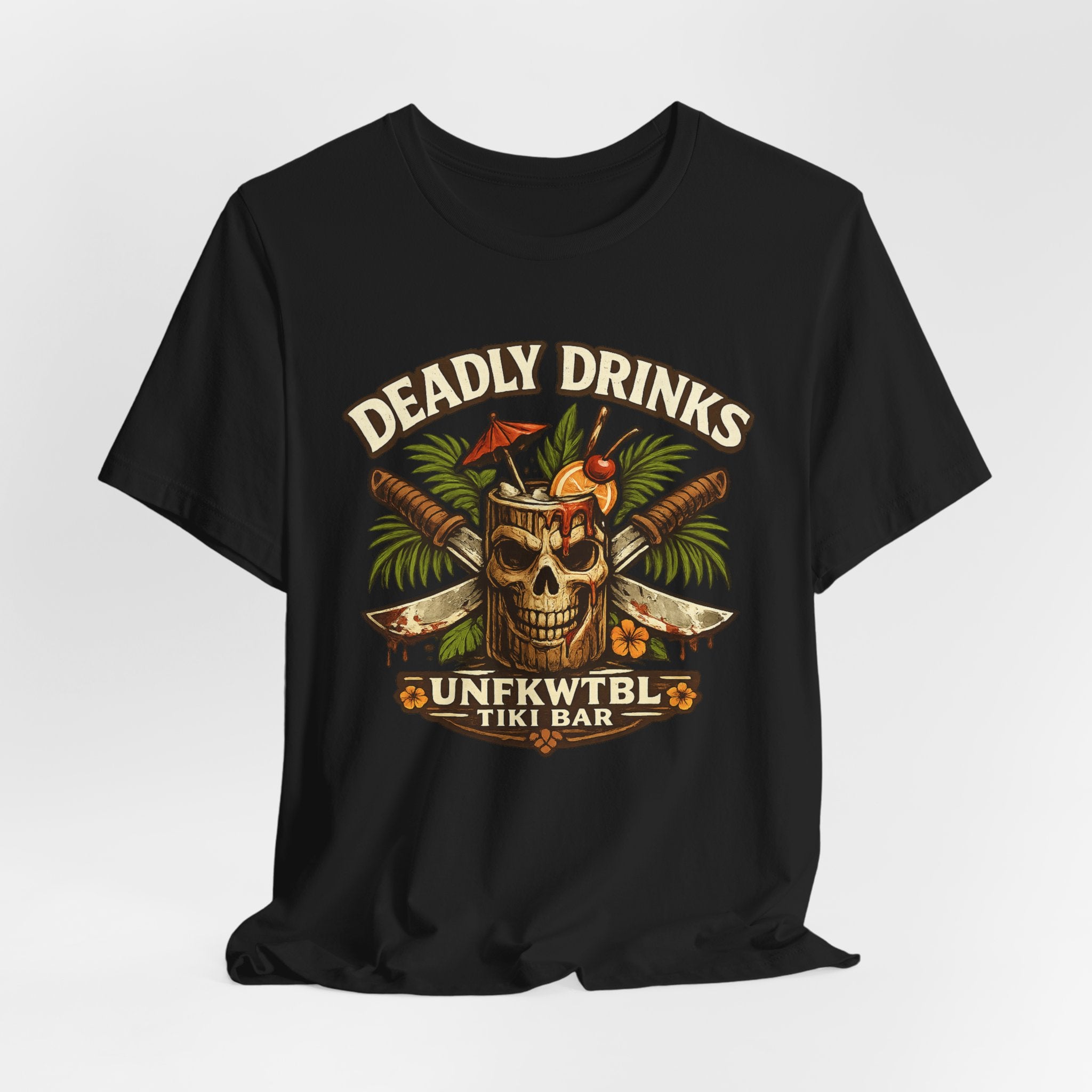 Tiki Bar Skull Tee — "Deadly Drinks" Tropical Cocktail Shirt