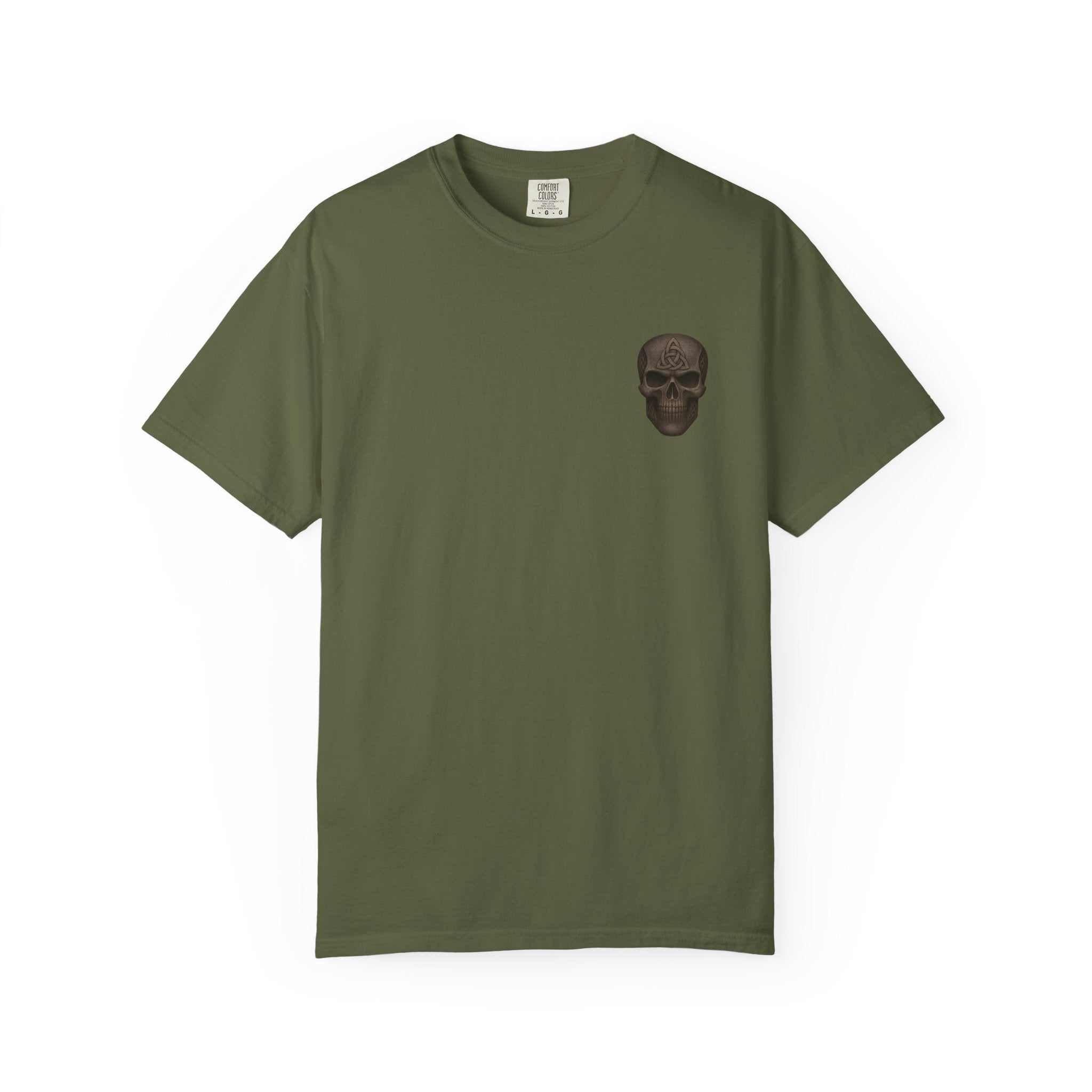 Unisex olive green Beast King on vacation graphic t-shirt with skull design, casual summer wear, 100% cotton, relaxed fit, multiple sizes available