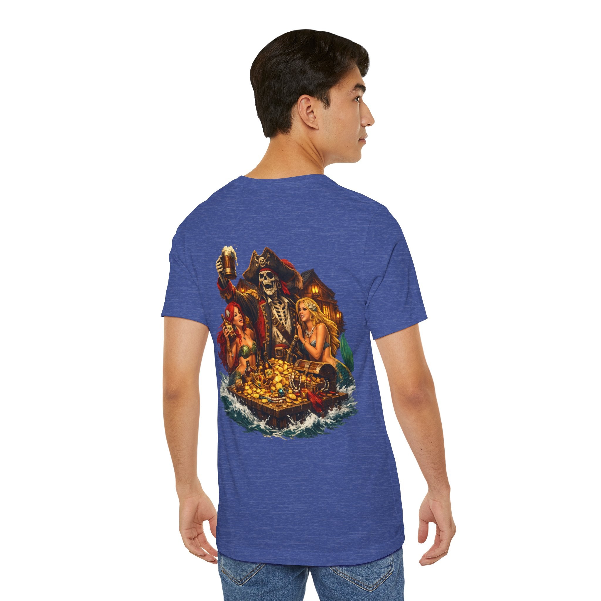Pirate Skull Treasure Tee — Skeleton Captain, Mermaids & Gold Chest Graphic T-Shirt