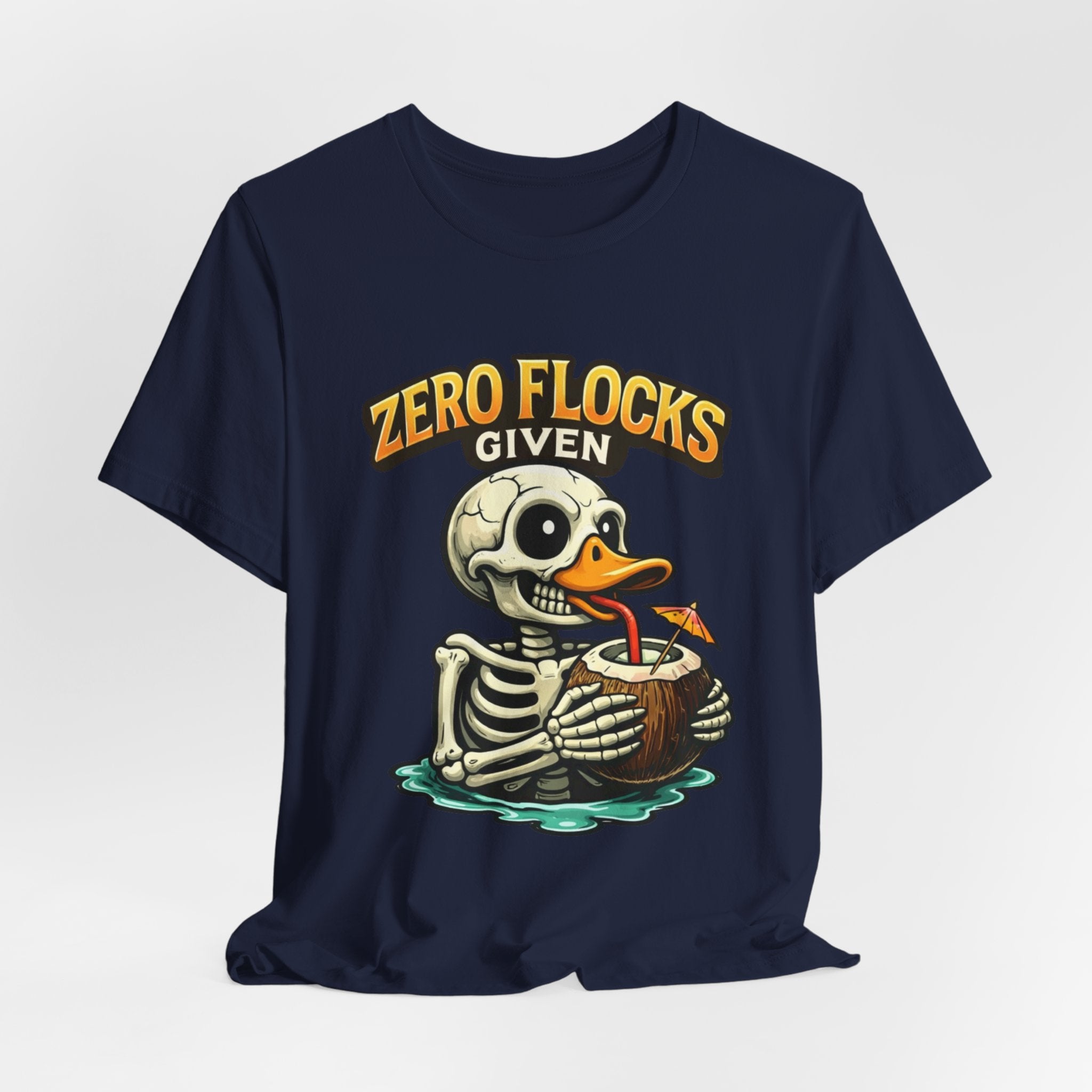 T‑Shirt — "Zero Flocks Given" Skeleton Duck Graphic Tee