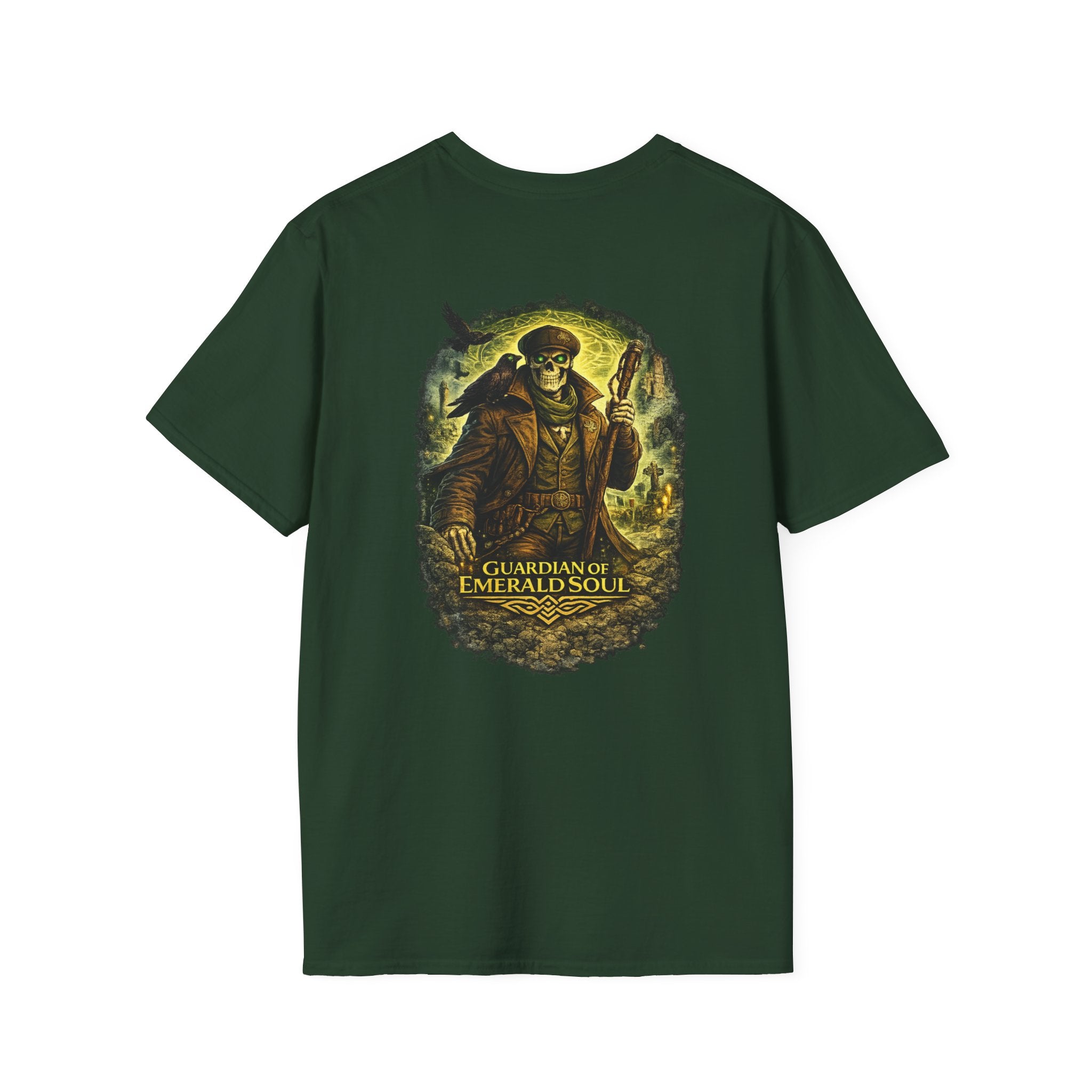 Guardian of the Emerald Soul T-Shirt — Fantasy Skeleton Adventurer Graphic Tee