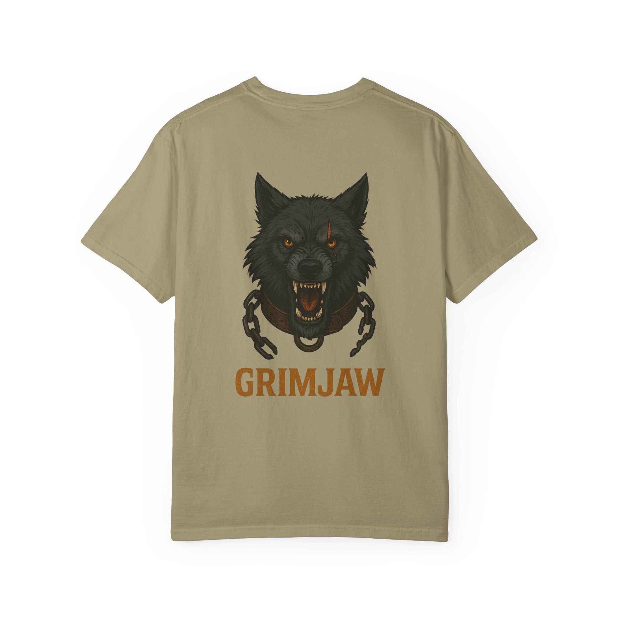 Grimjaw Norse Timberwolf T-Shirt with fierce wolf design on garment-dyed cotton fabric