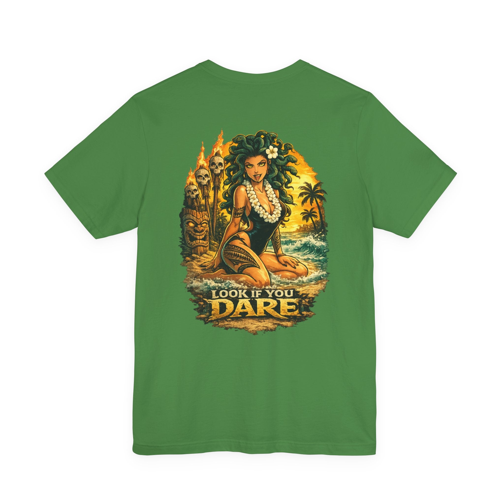 T-Shirt — Vintage Hawaiian Pinup “Look If You Dare” Tropical Surf Tee