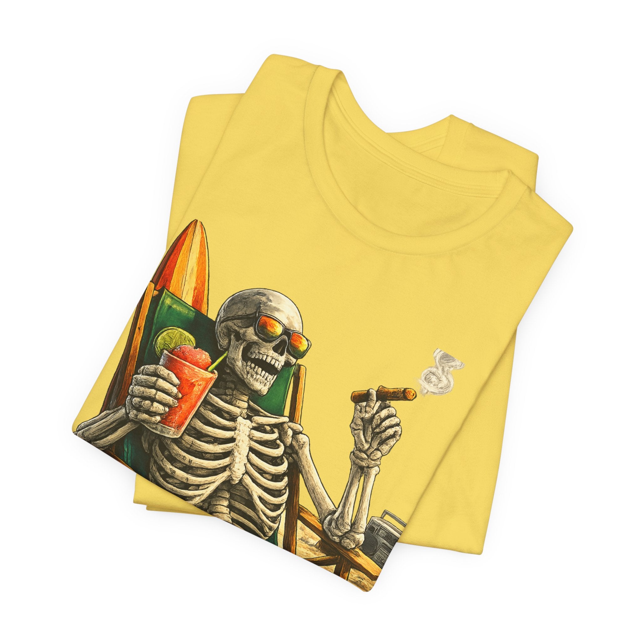 Skeleton Beach Tee — "On Island Time" Tropical Skull Vacation T-Shirt