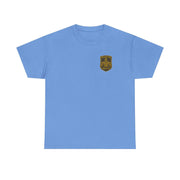 Light blue unisex heavy cotton tee with Thorgar Bbq Valhalla logo, casual and sustainable Viking BBQ shirt
