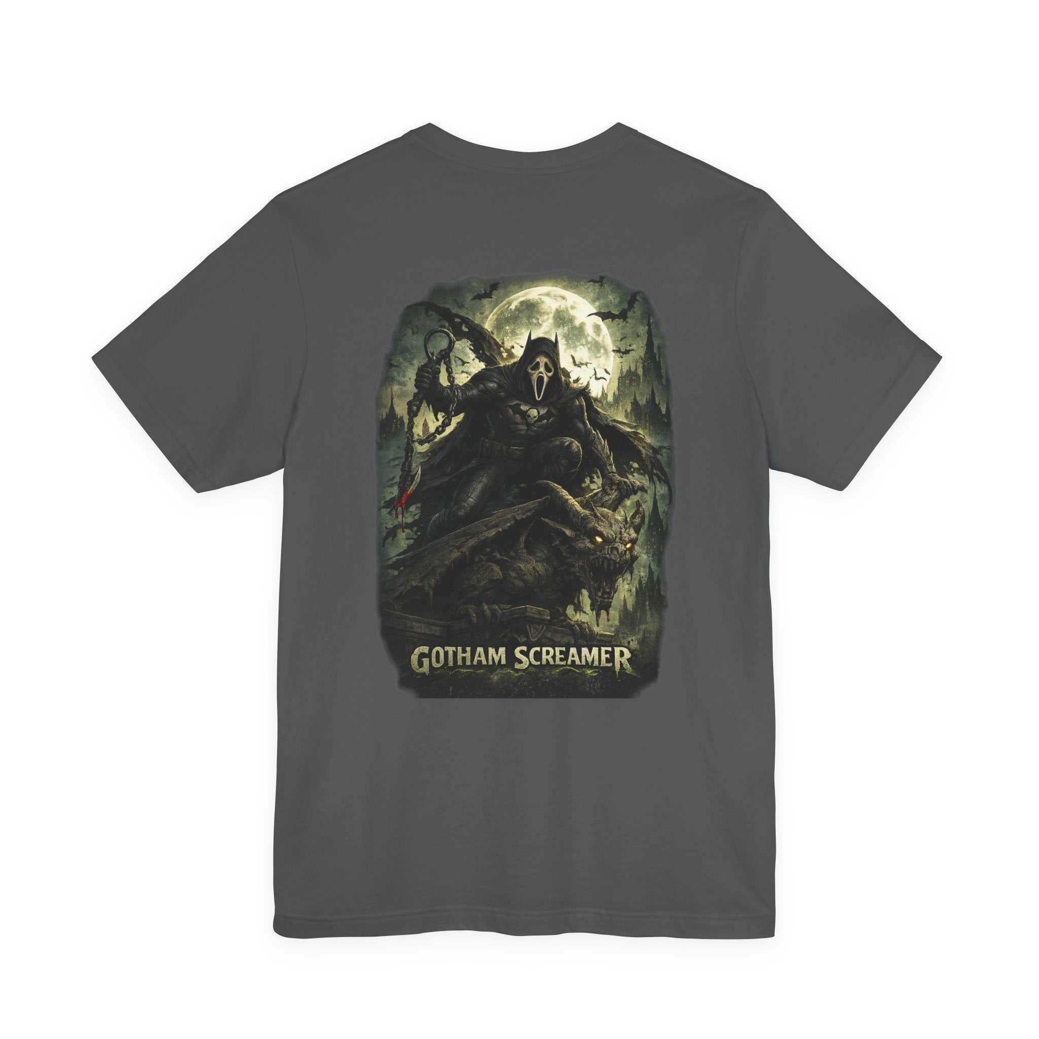 Gotham Screamer T-Shirt vintage gothic horror graphic tee with shadowy figures and full moon design
