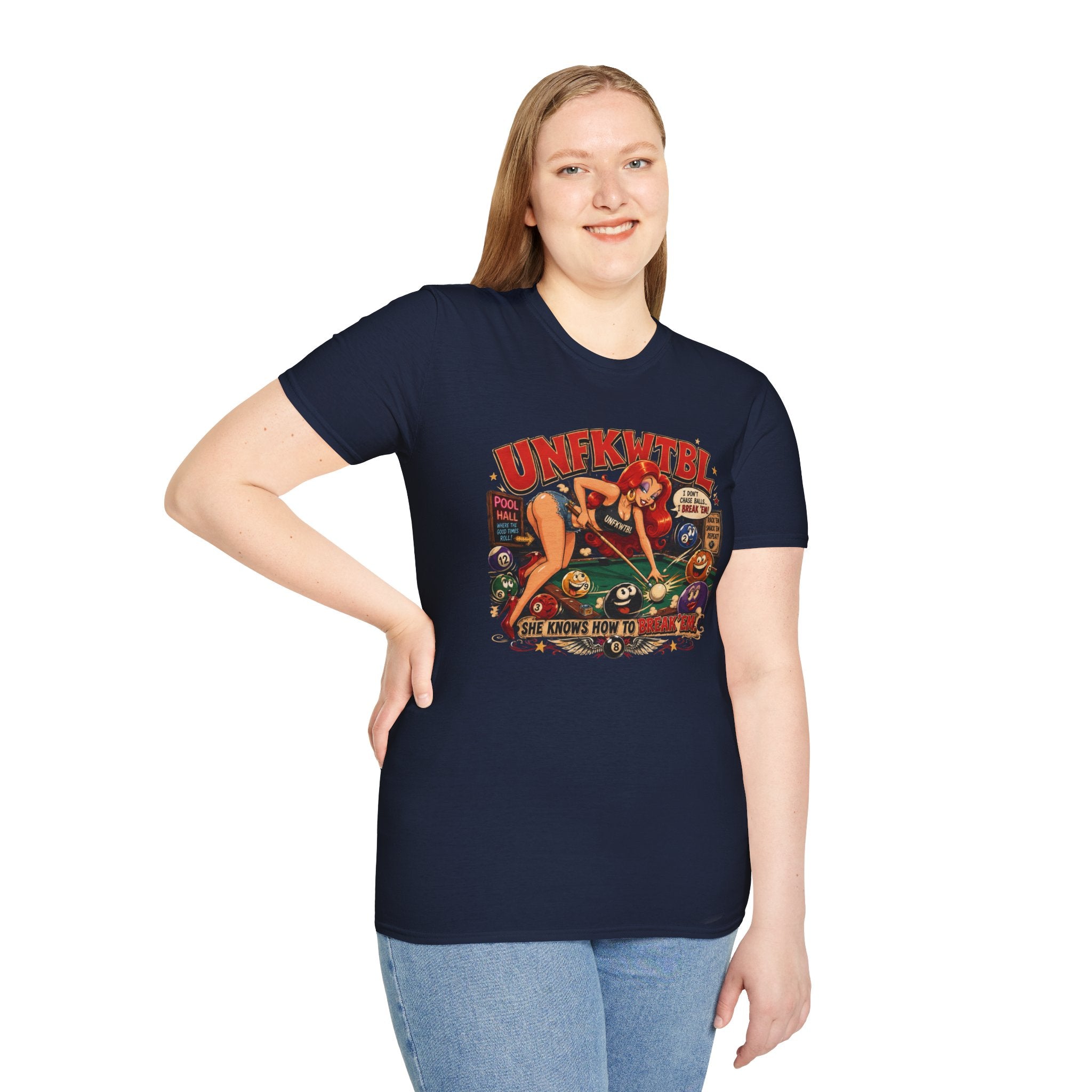 Pinup Pool Shark T-Shirt — "UNFKWTTBL" Vintage Billiards Graphic Tee