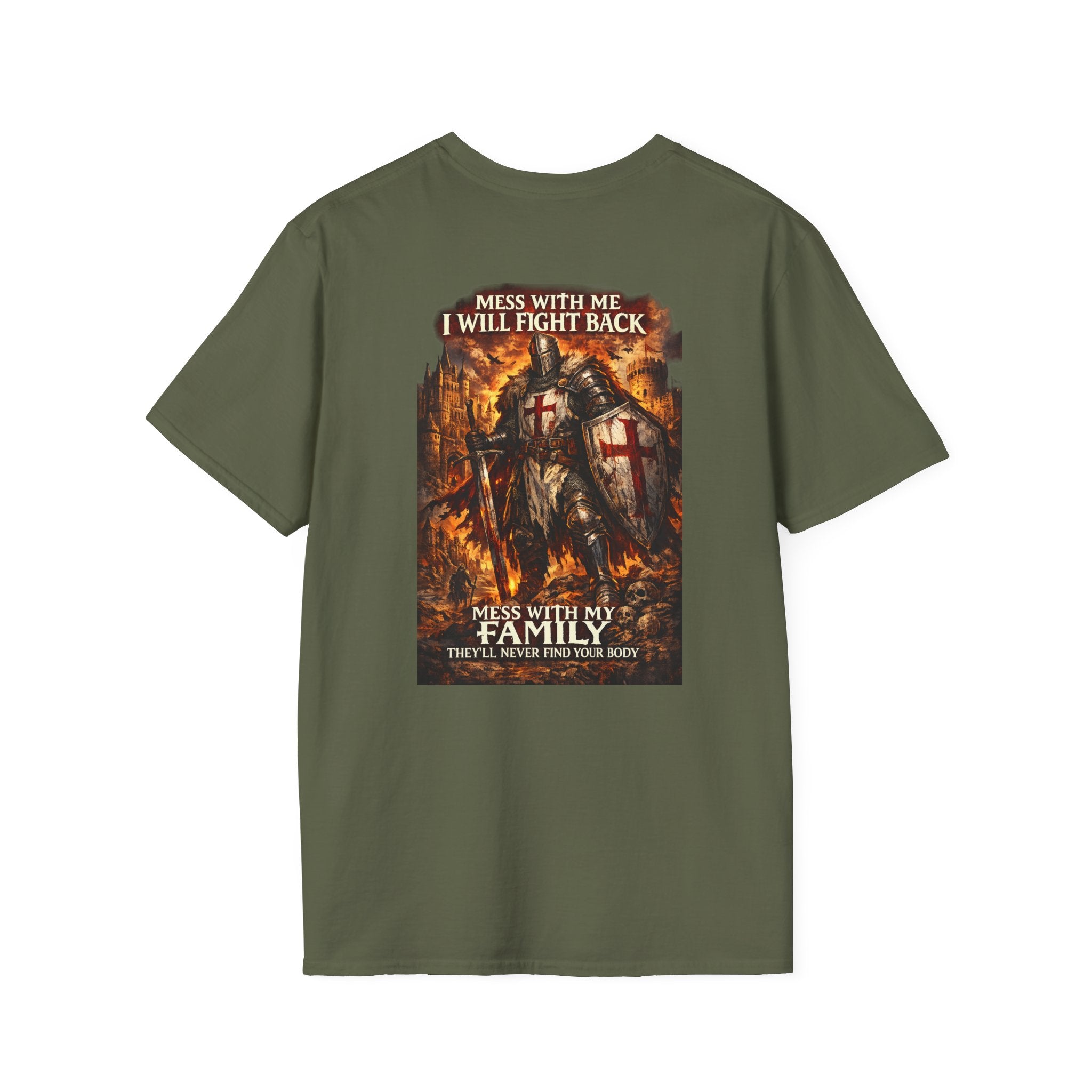 Medieval Knight Crest T‑Shirt — 'UNFKWTBL' Vintage Crusader Emblem