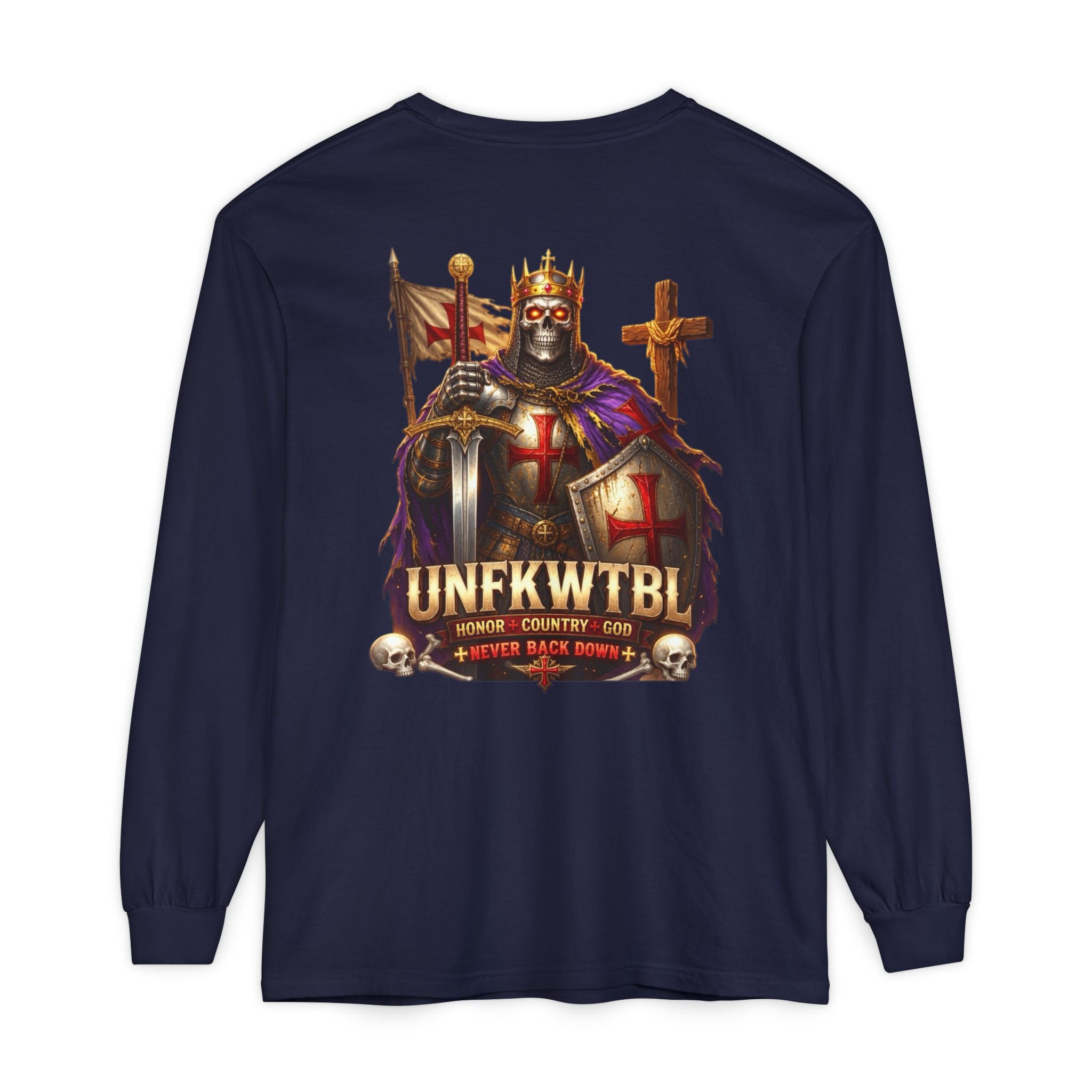 Crusader Knight Long Sleeve T-Shirt — 'UNFKWTBL' Vintage Medieval Graphic