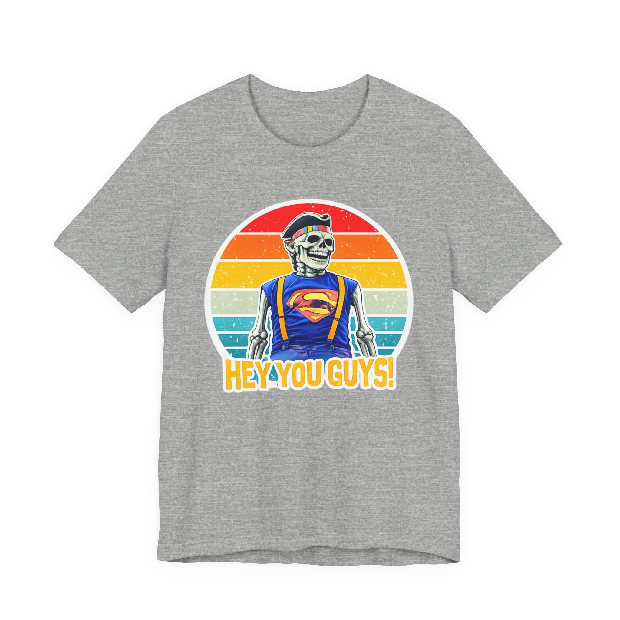 Skeleton Superfan Tee — "Hey You Guys!" Retro Vintage Graphic T-Shirt