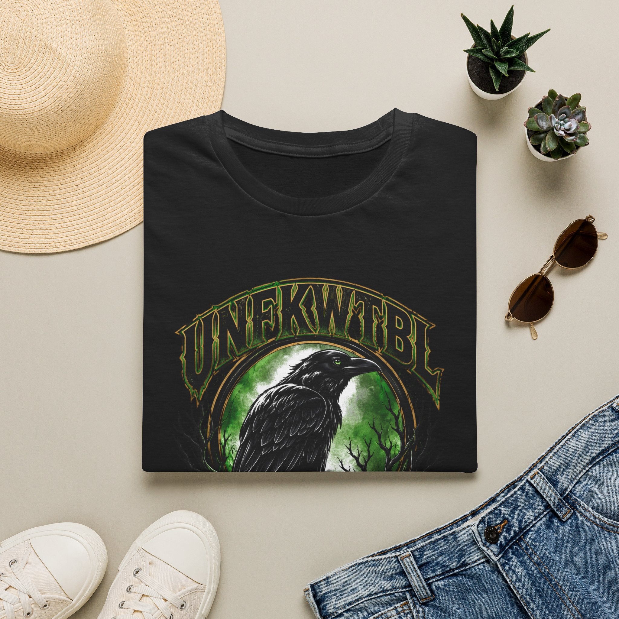 Raven Moon T-Shirt — 'UNFKWTBL' Gothic Crow Graphic Tee