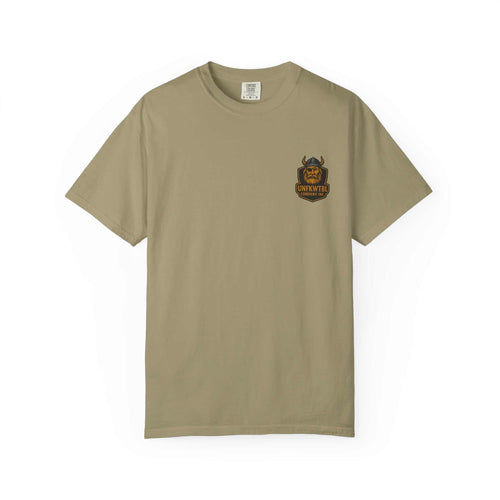 Unisex garment-dyed beige T-shirt with Beast King graphic, soft cotton fabric, casual vintage style
