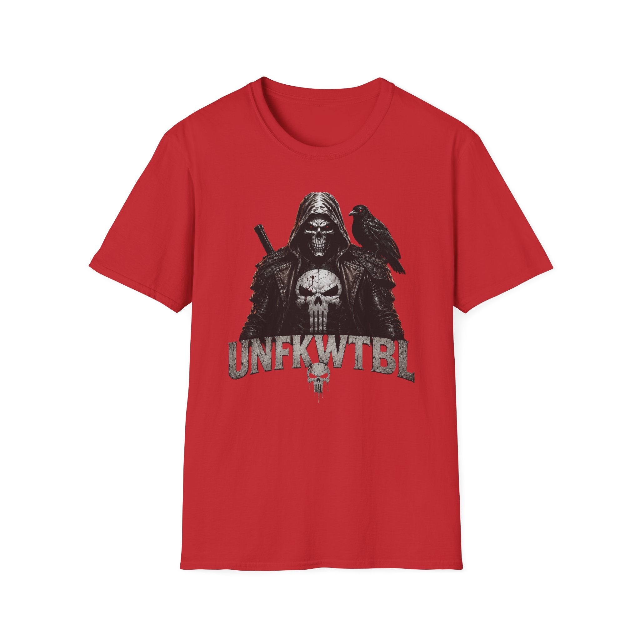 Grim Reaper Skull Tee — Dark Raven Gothic Graphic T-Shirt (UNFKWTBL Text)