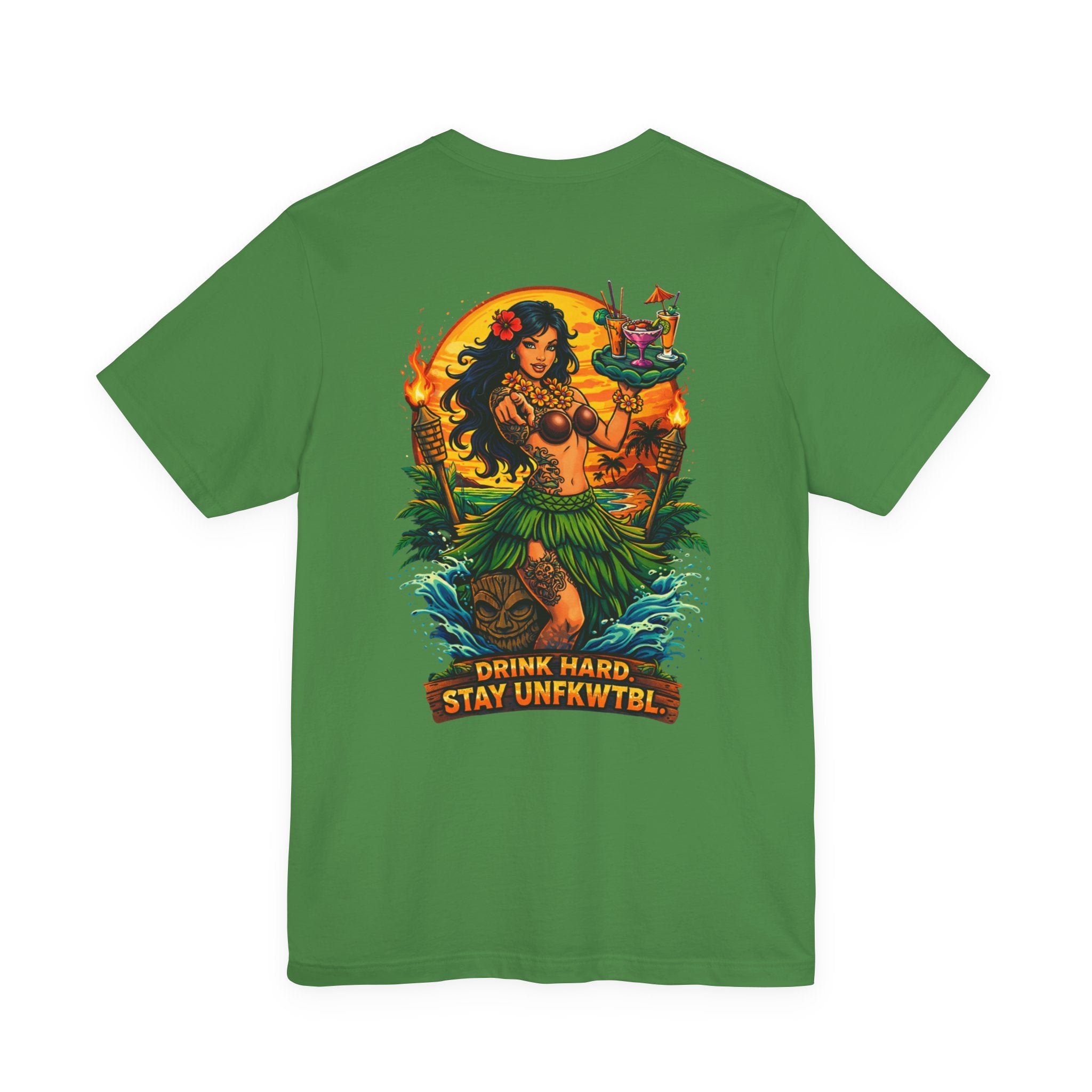 Hawaiian Hula Mermaid T‑Shirt — "Drink Hard Stay Unfwktbl" Tropical Bar Tee