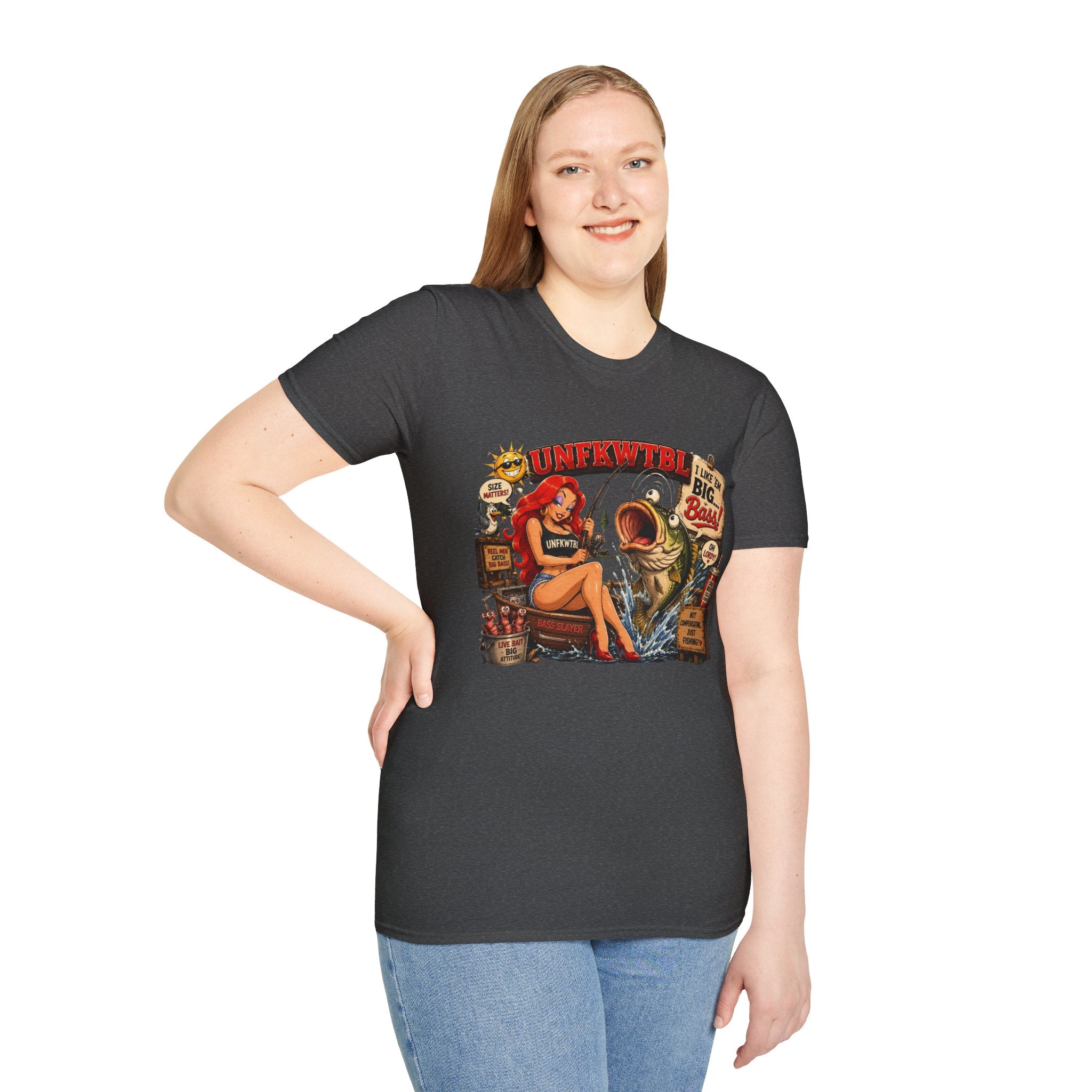 Fishing Pin-Up T-Shirt — "I Like 'Em Big, Baby" Retro Bass Graphic
