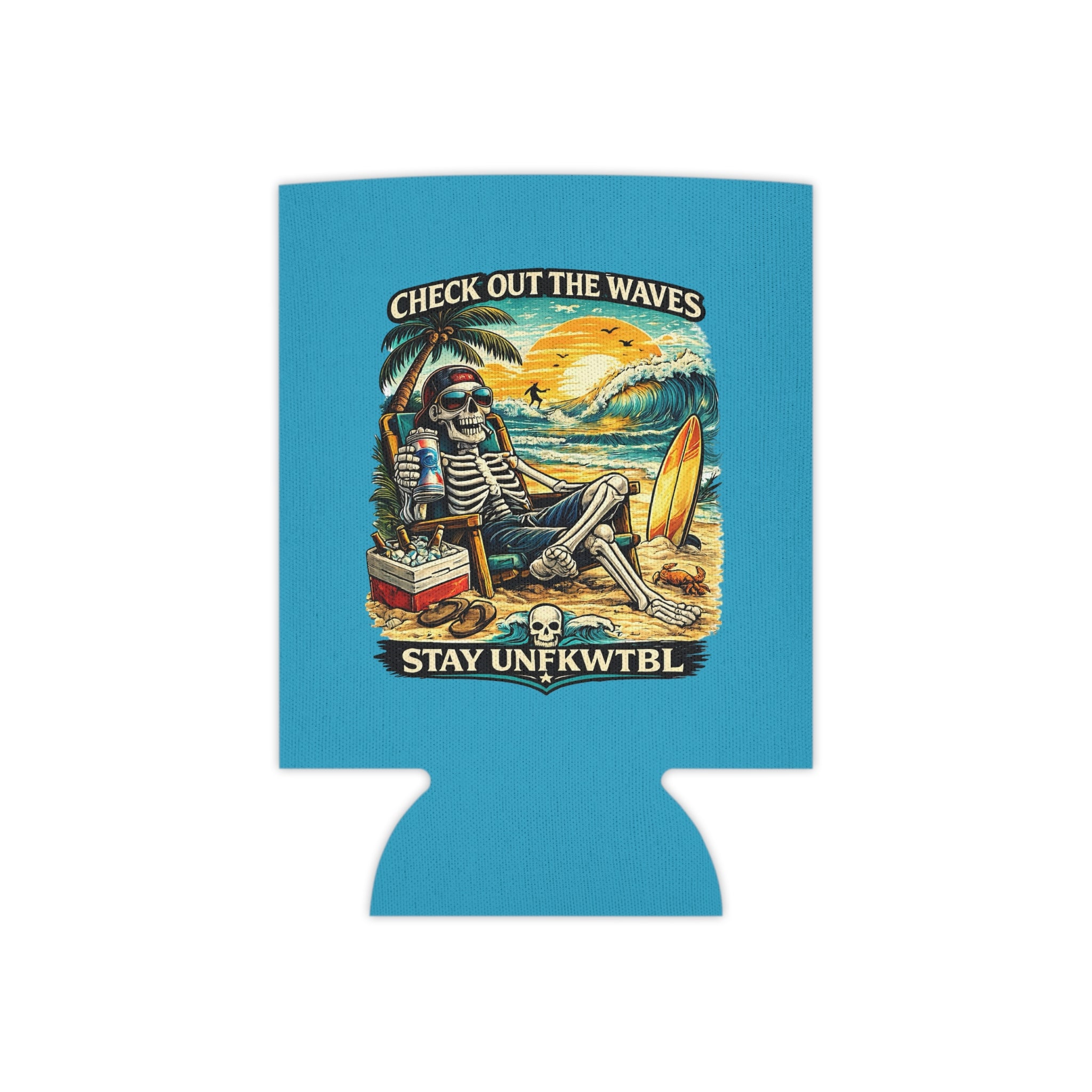 Can Cooler — 'Stay Cold / Check Out the Waves' Surf Skeleton Drink Koozie